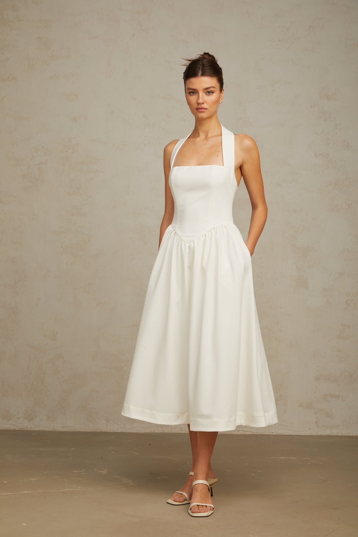 Alizée halterneck pleated midi dress in White (Final Sale-US Only)