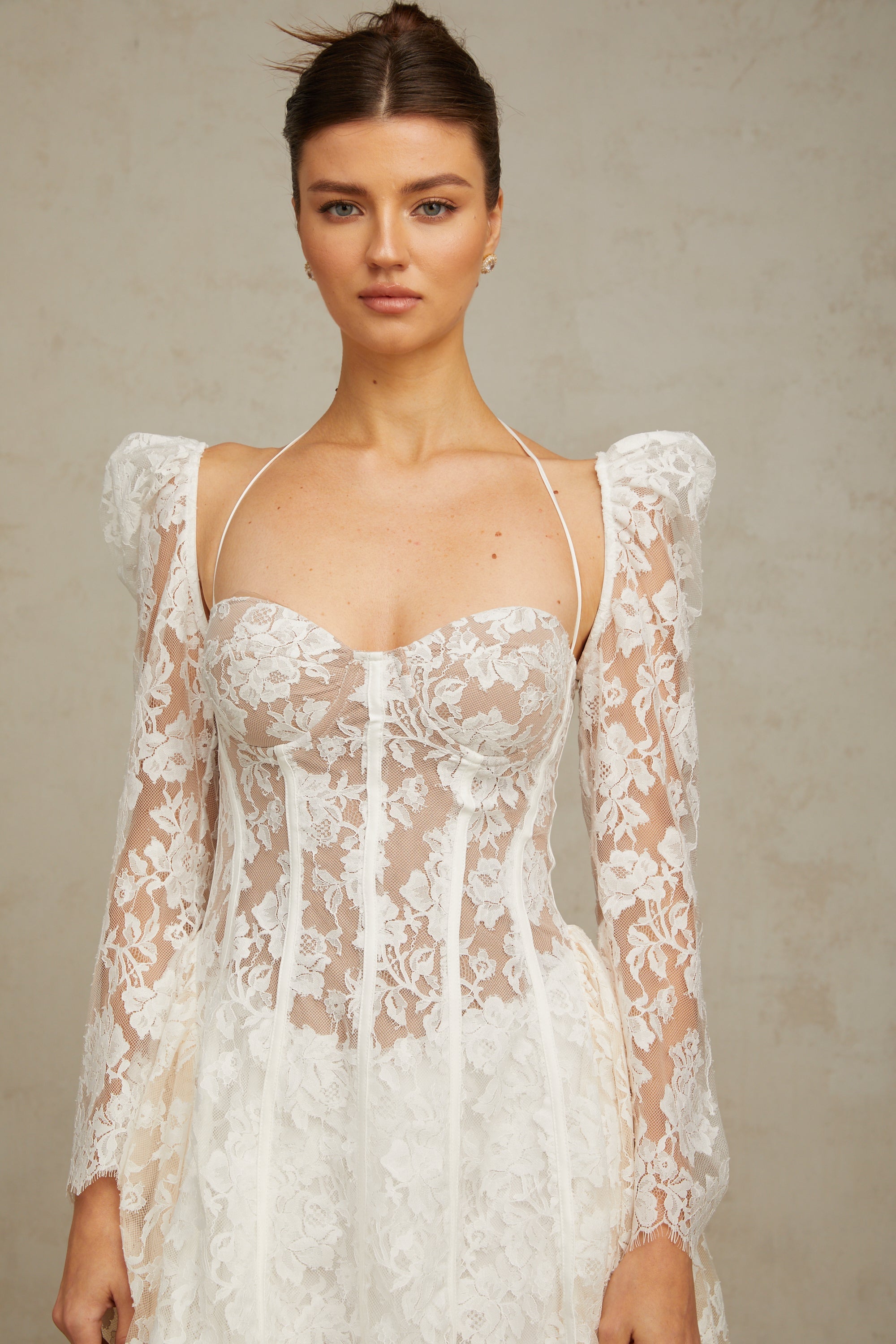 Vivienne white floral-lace corset mini dress