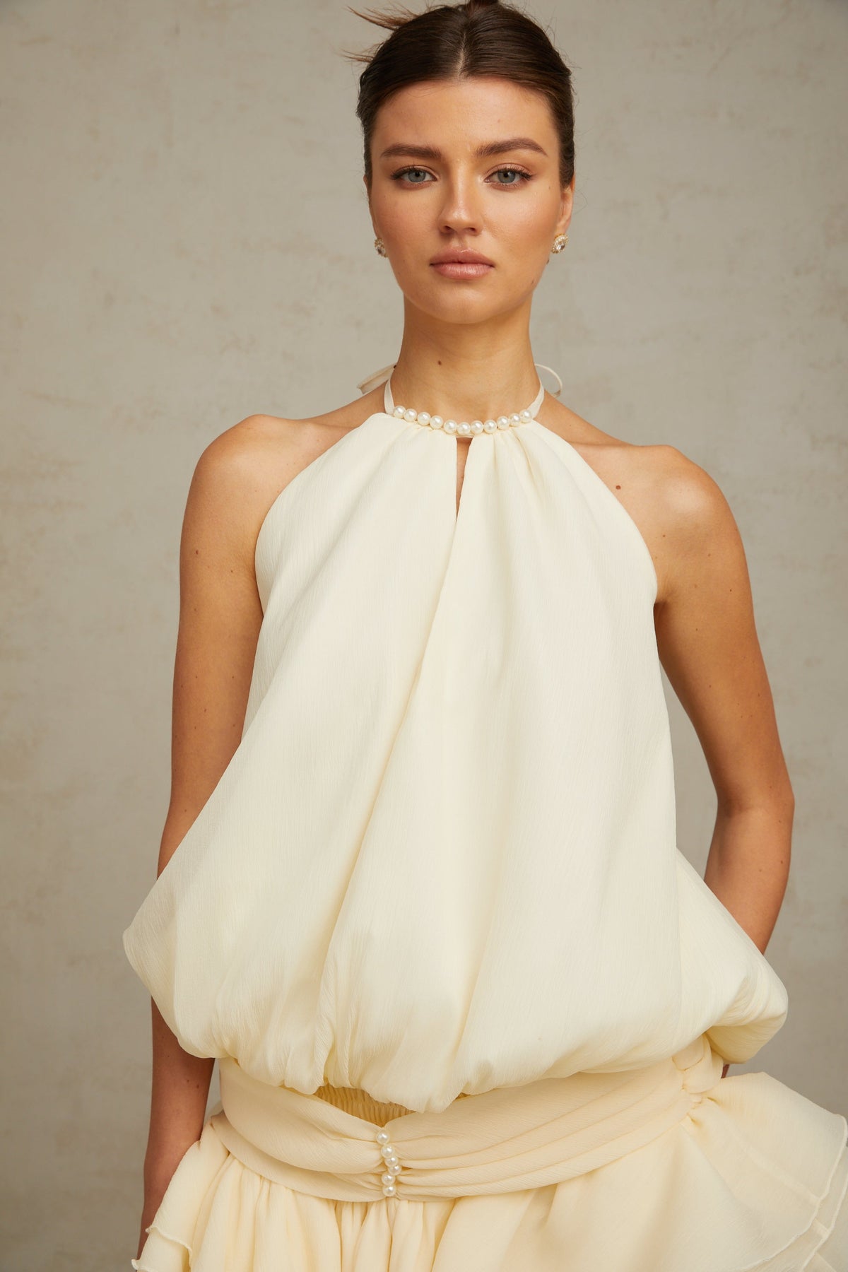 Bérénice white halterneck faux-pearl mini dress (Final Sale-US Only)