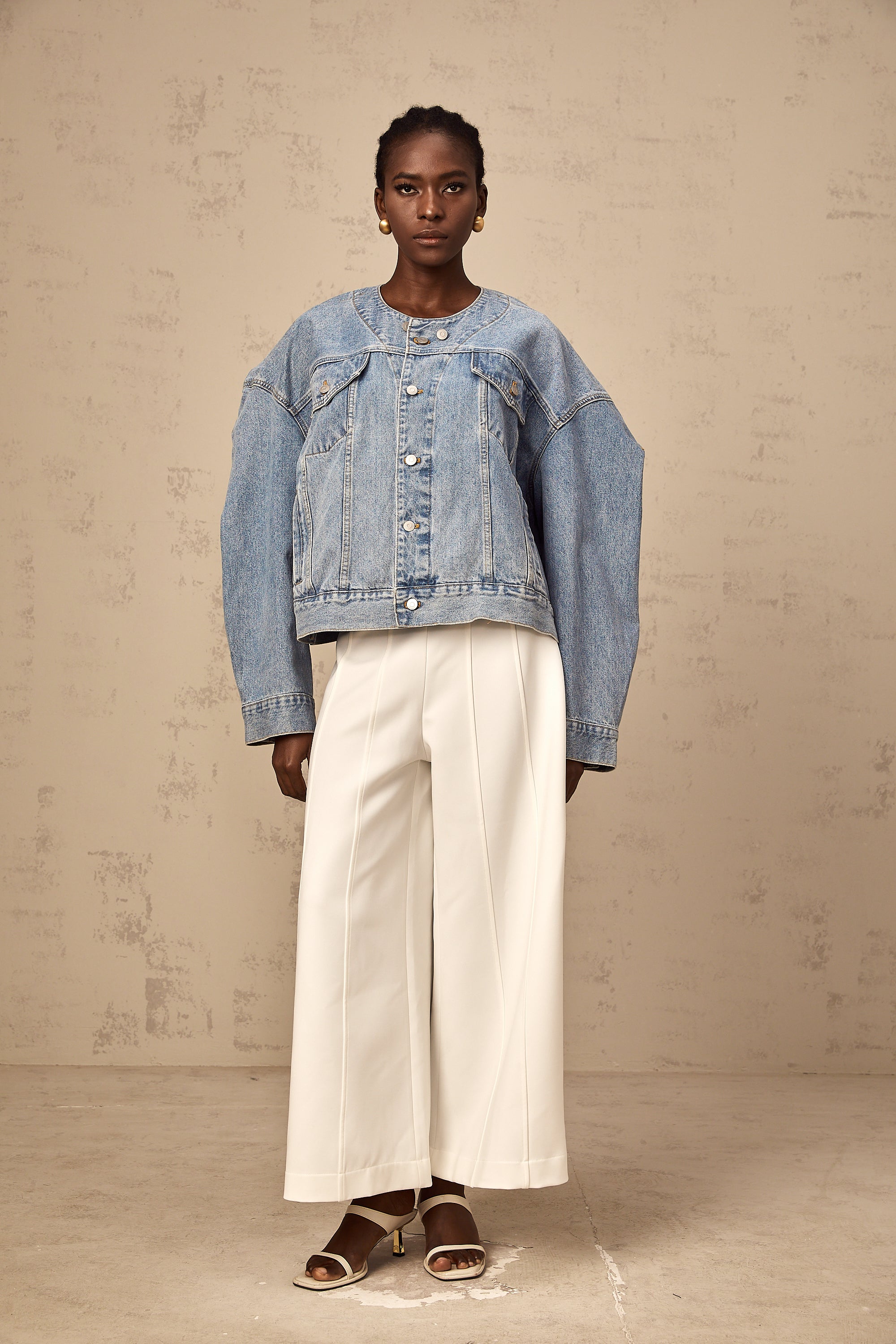 Isabelle blue collarless denim jacket (US Only)
