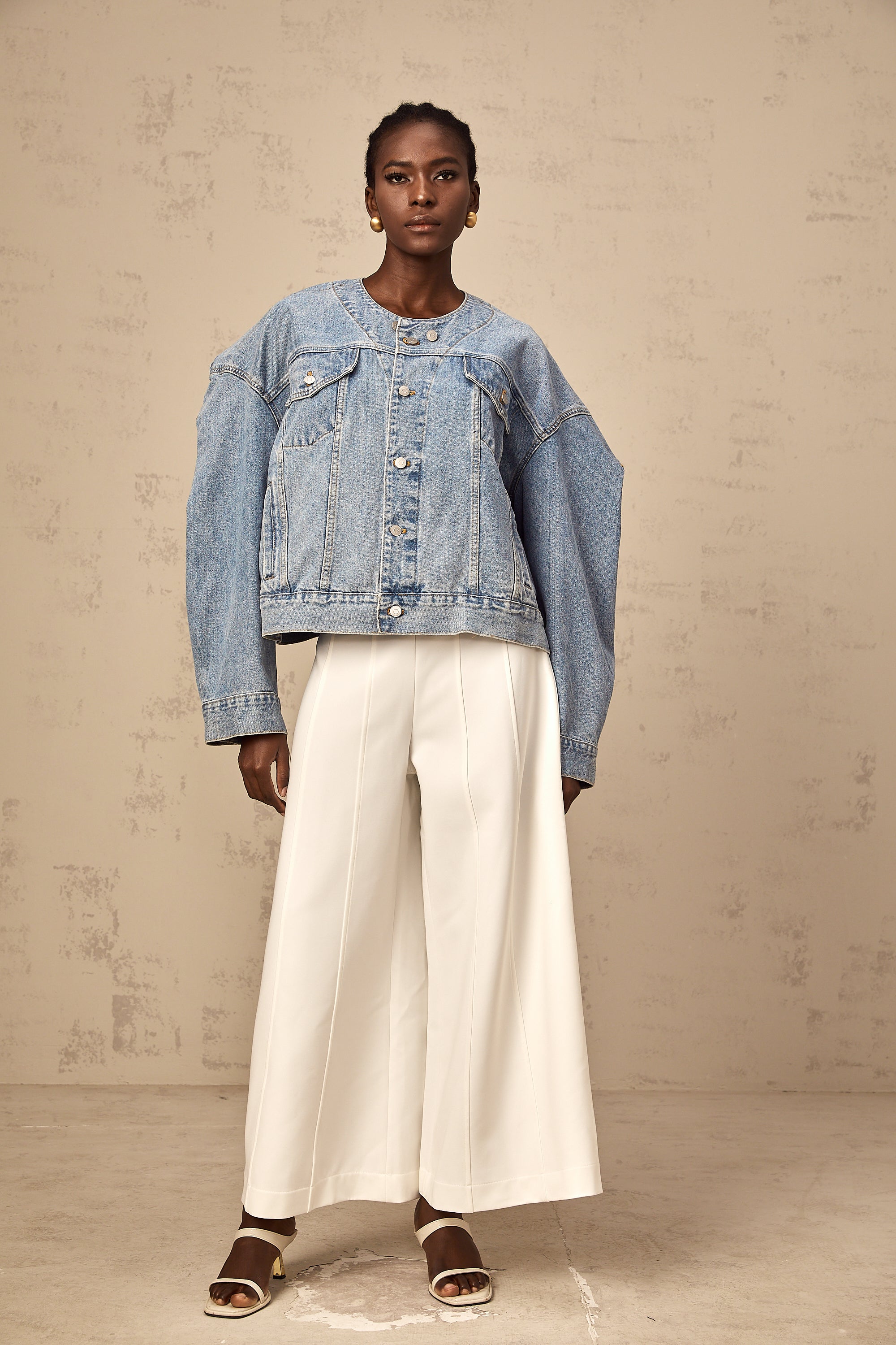 Isabelle blue collarless denim jacket (US Only)