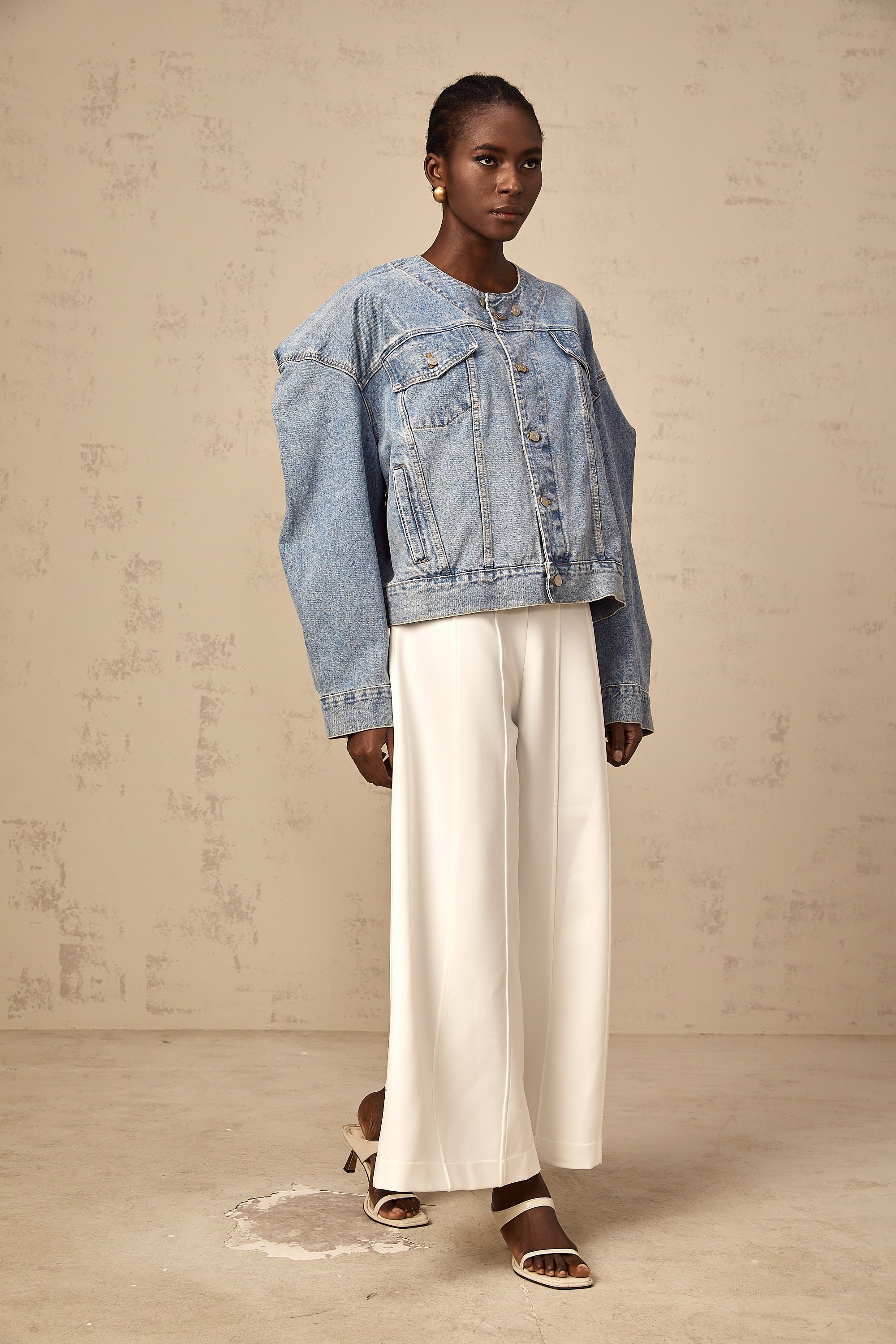 Isabelle blue collarless denim jacket (US Only)