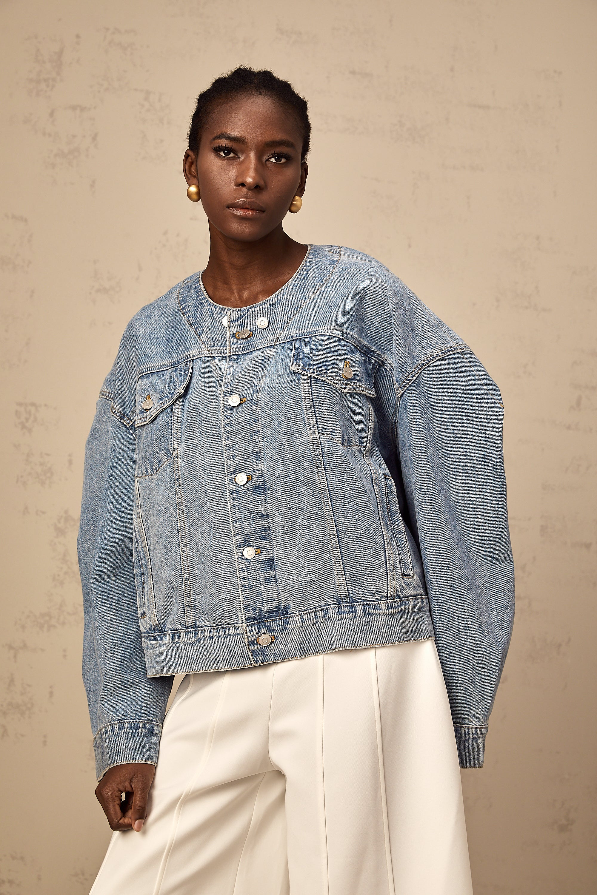 Isabelle blue collarless denim jacket (US Only)