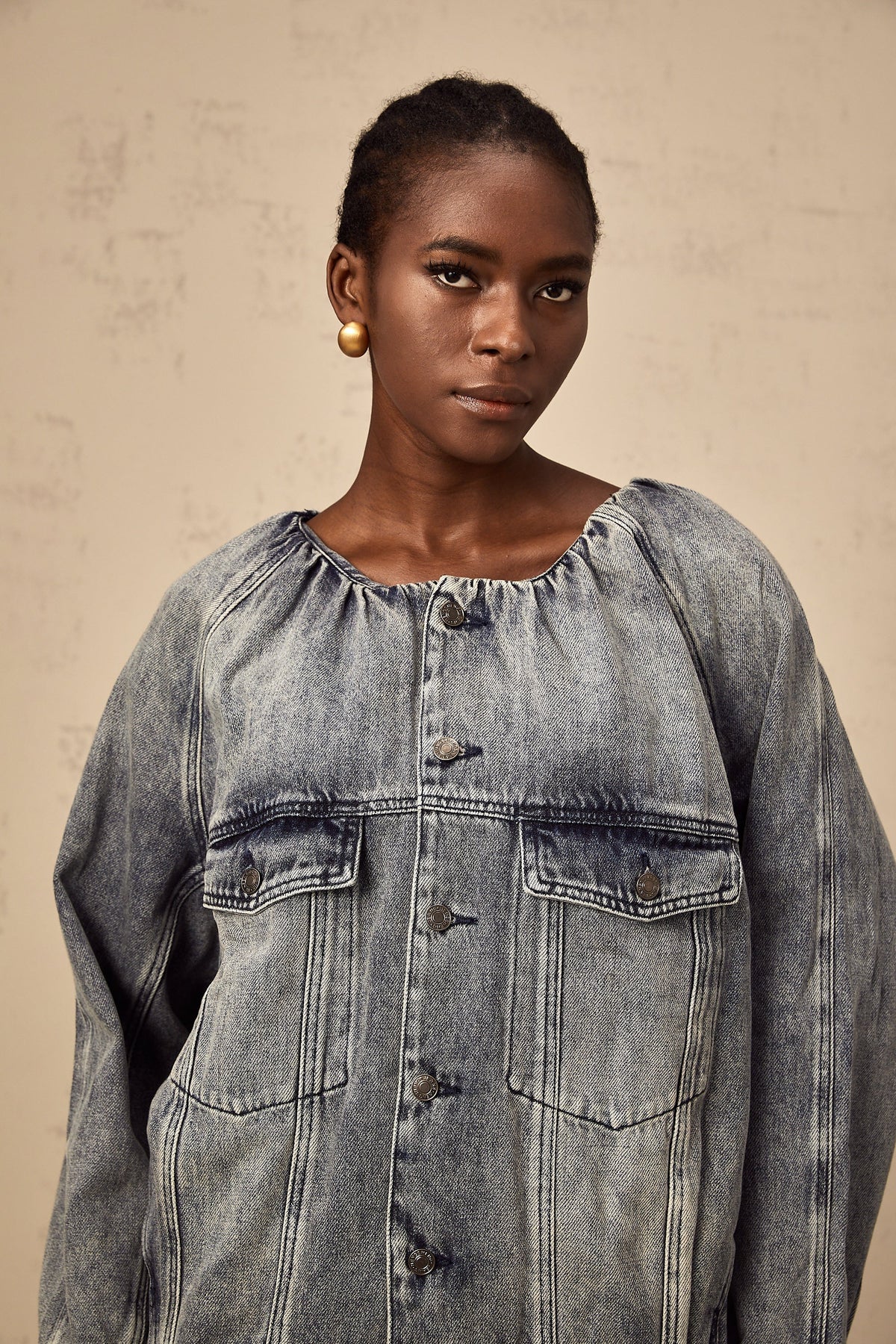 Joëlle blue collarless denim jacket