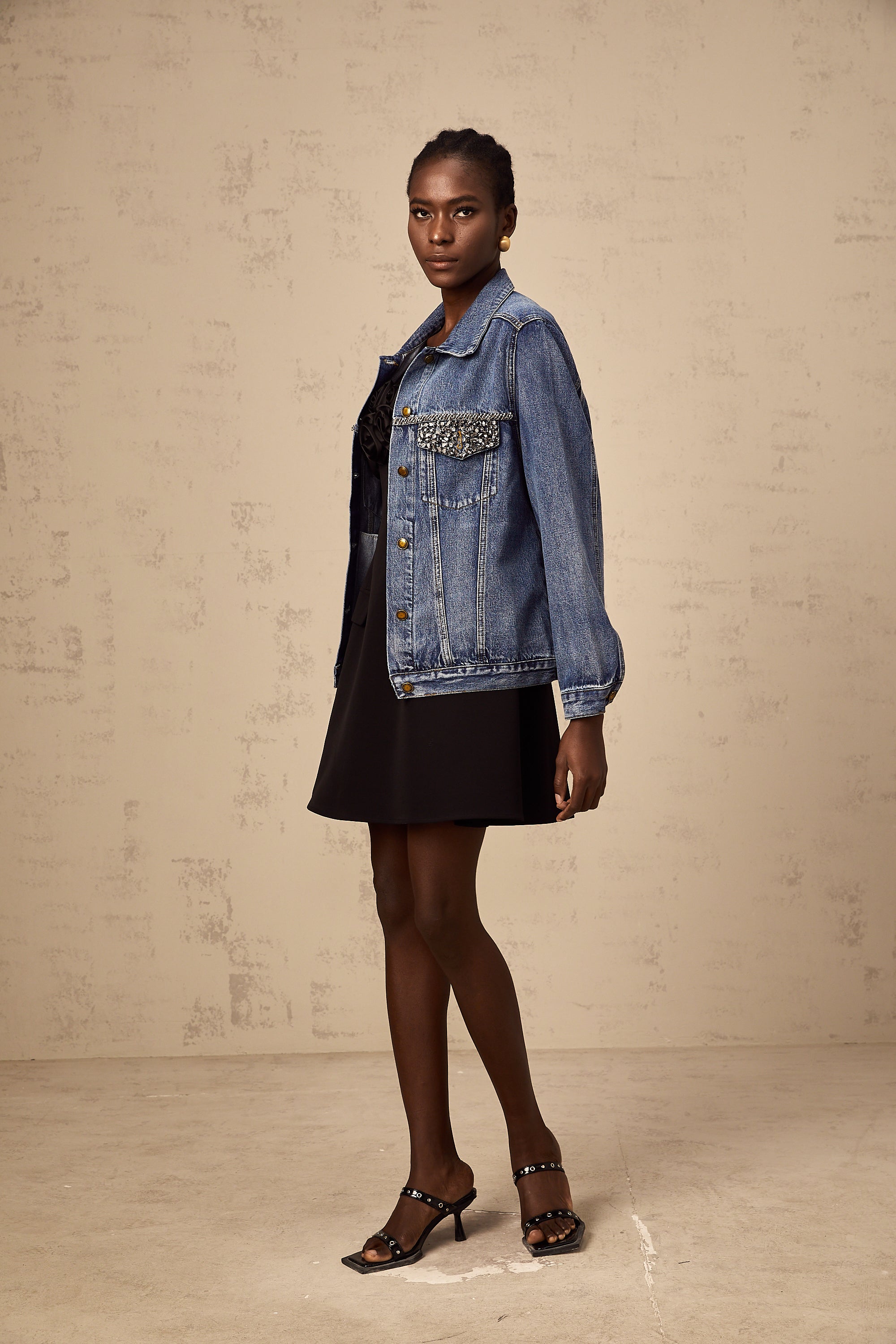 Valérie blue rhinestone-embellished denim jacket