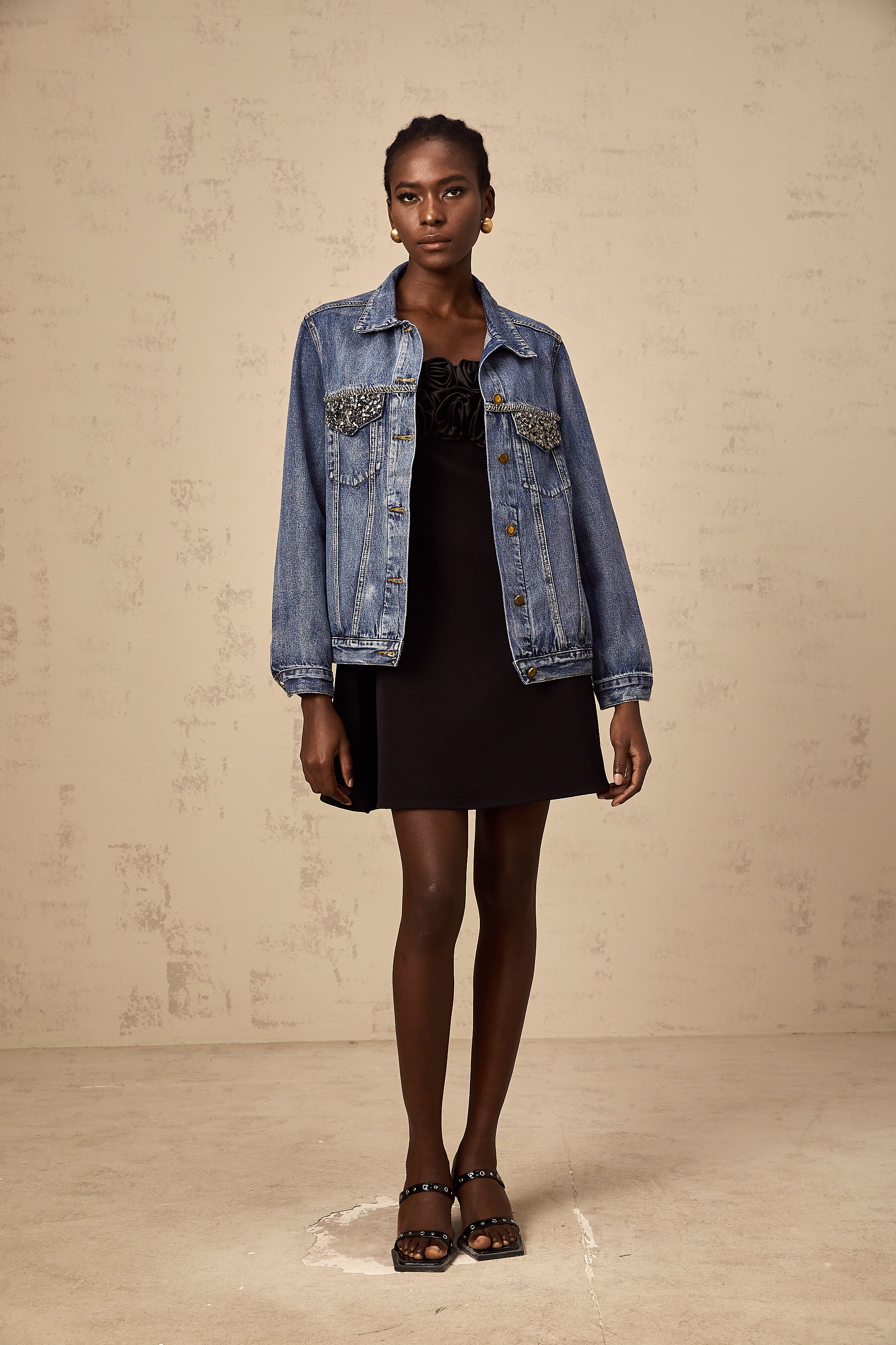 Valérie blue rhinestone-embellished denim jacket