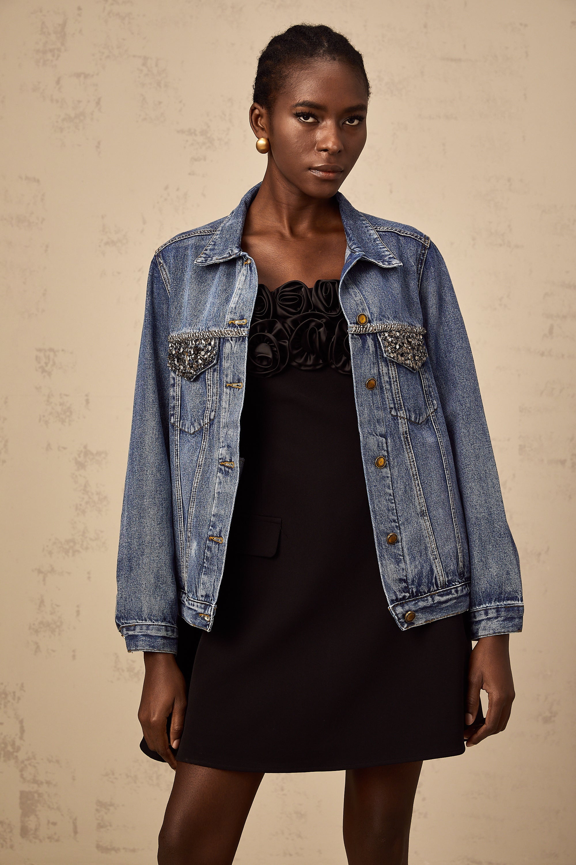 Valérie blue rhinestone-embellished denim jacket