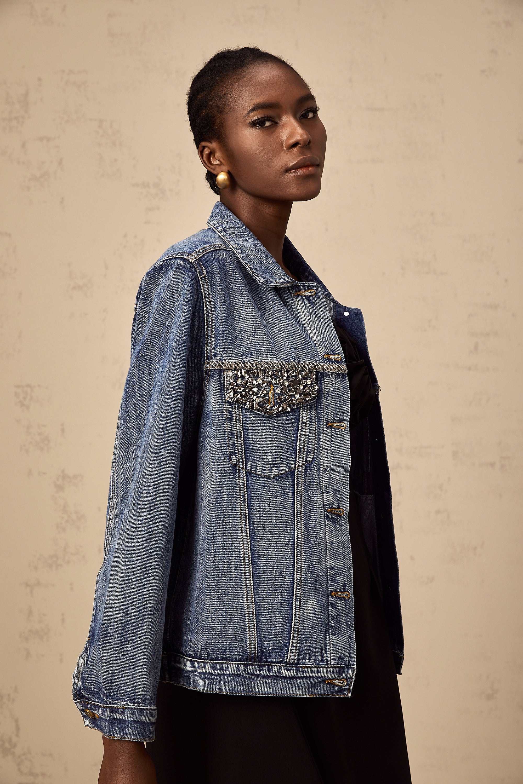 Valérie blue rhinestone-embellished denim jacket