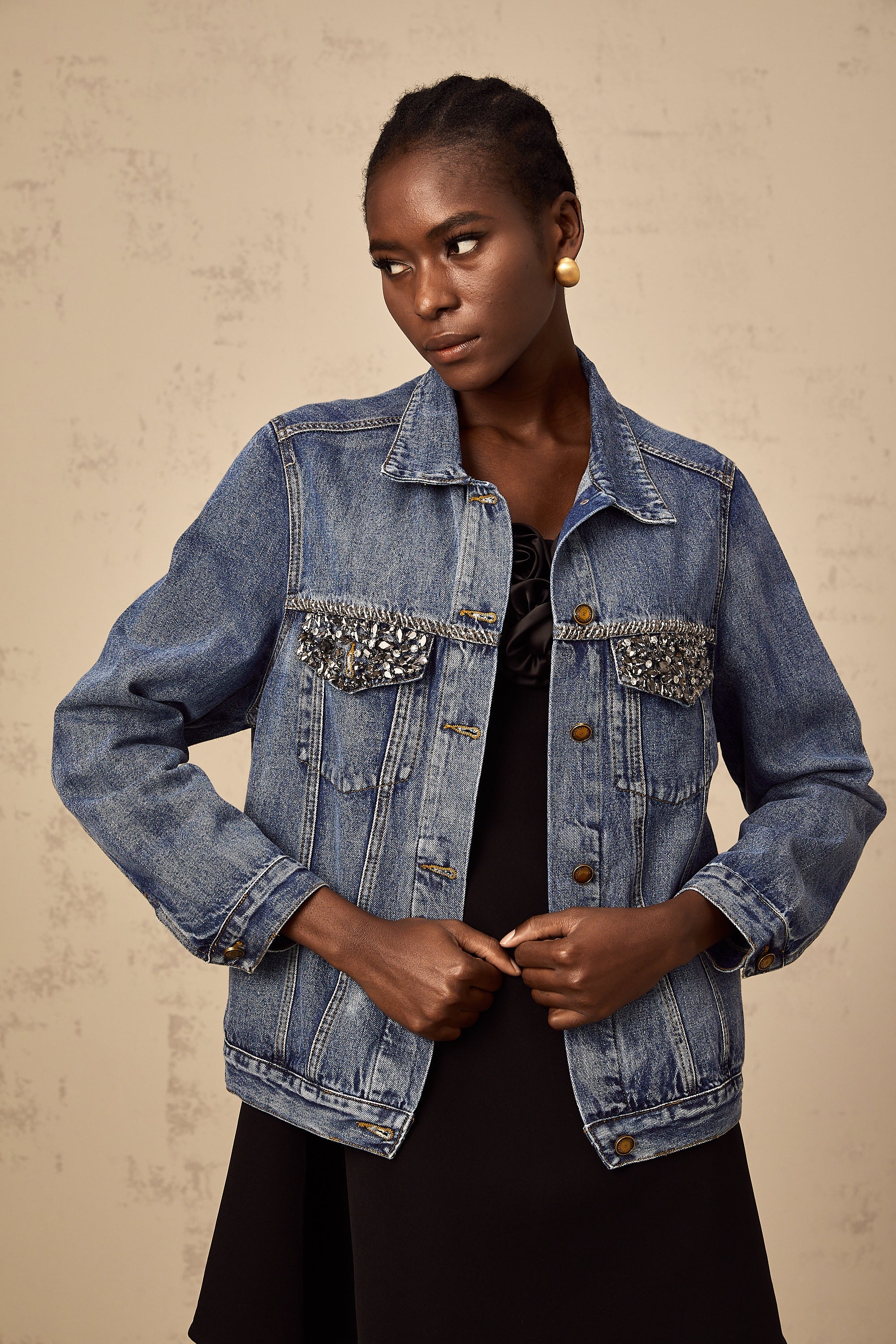 Valérie blue rhinestone-embellished denim jacket