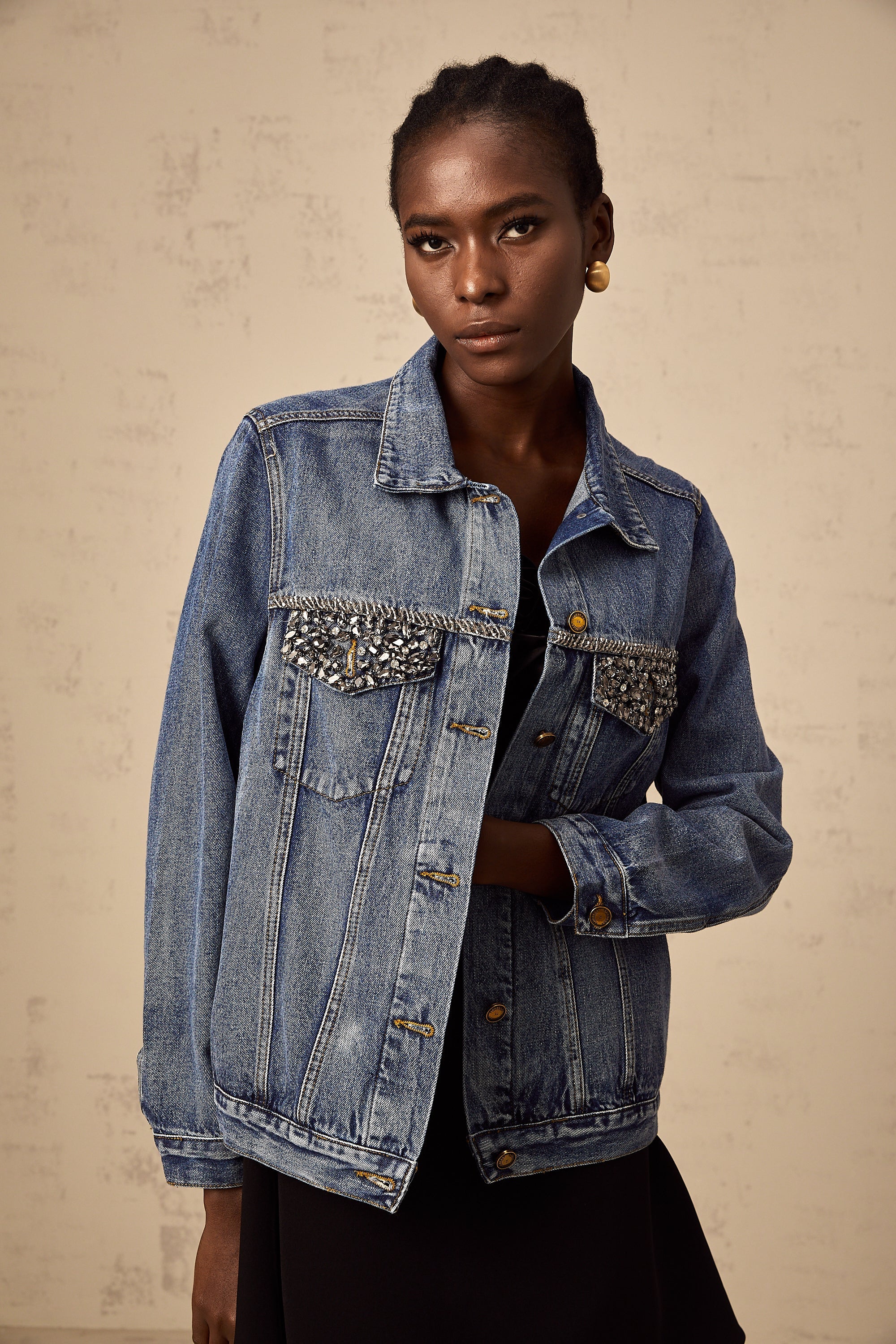 Valérie blue rhinestone-embellished denim jacket