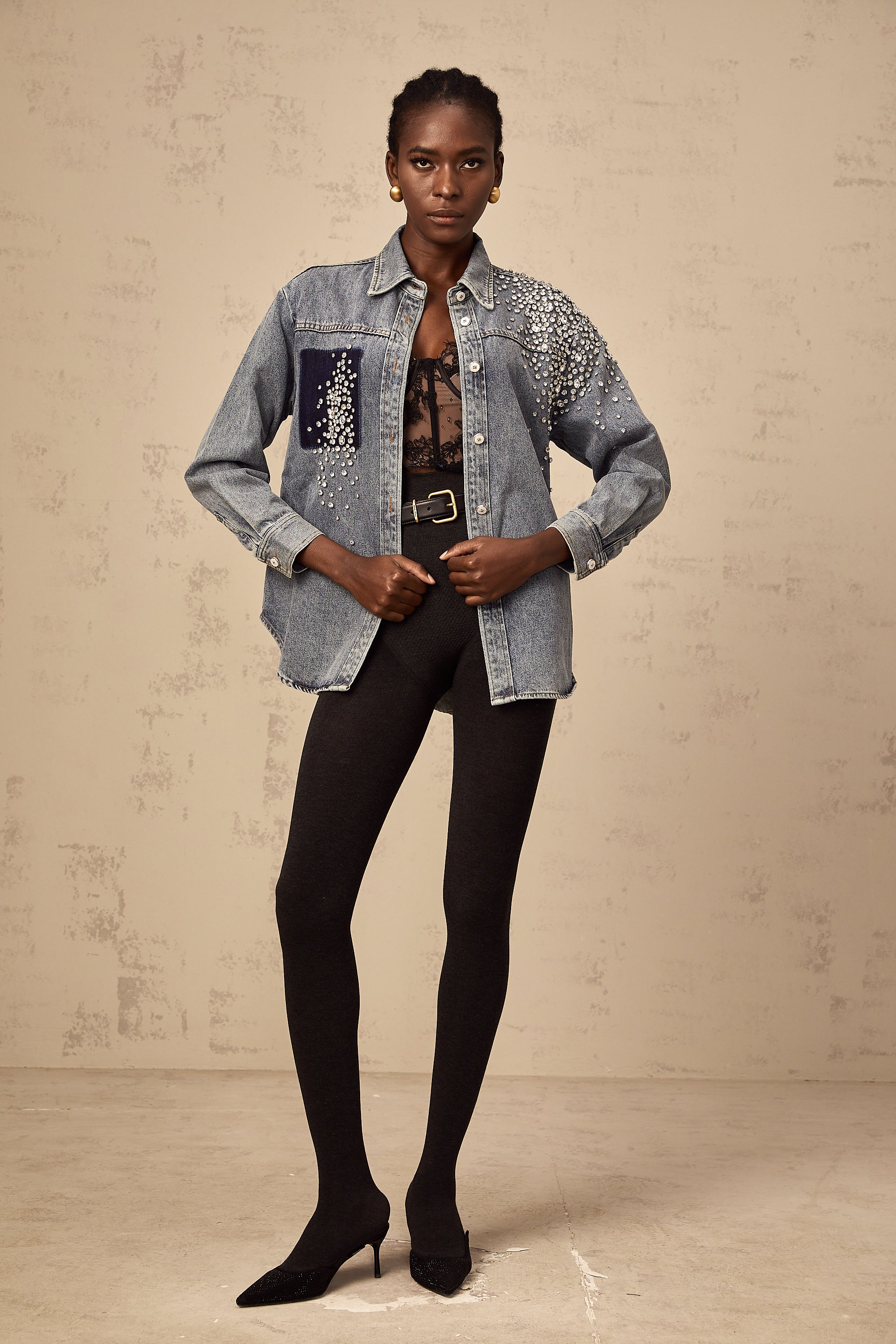 Ségolène blue rhinestone-embellished denim shirt