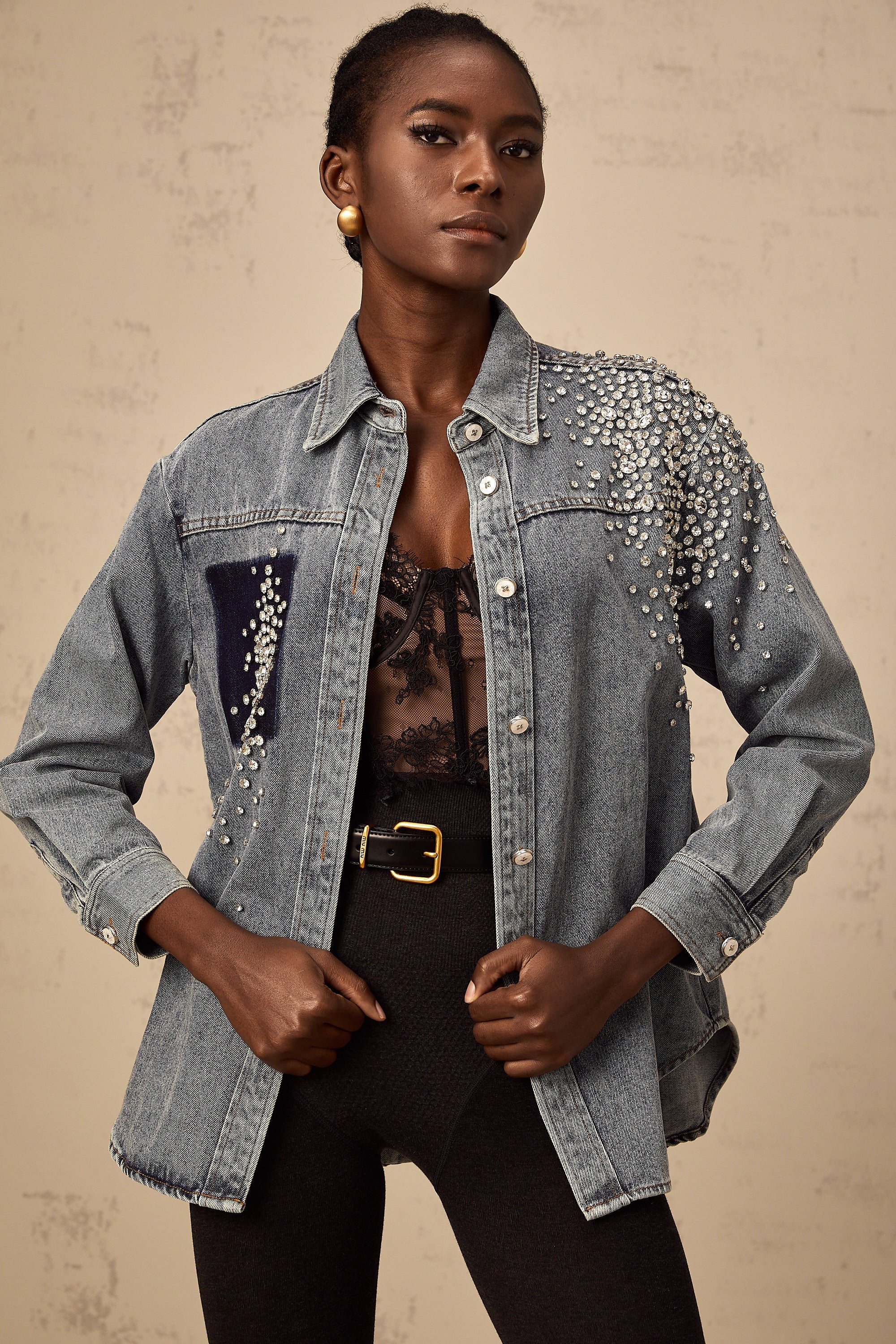 Ségolène blue rhinestone-embellished denim shirt