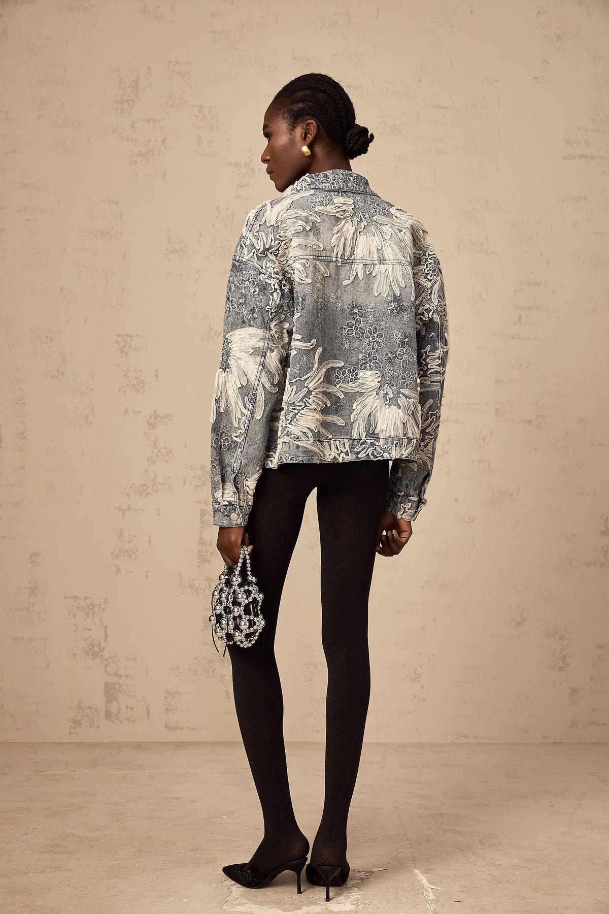 Mailys blue sequined flower-embroidered denim jacket