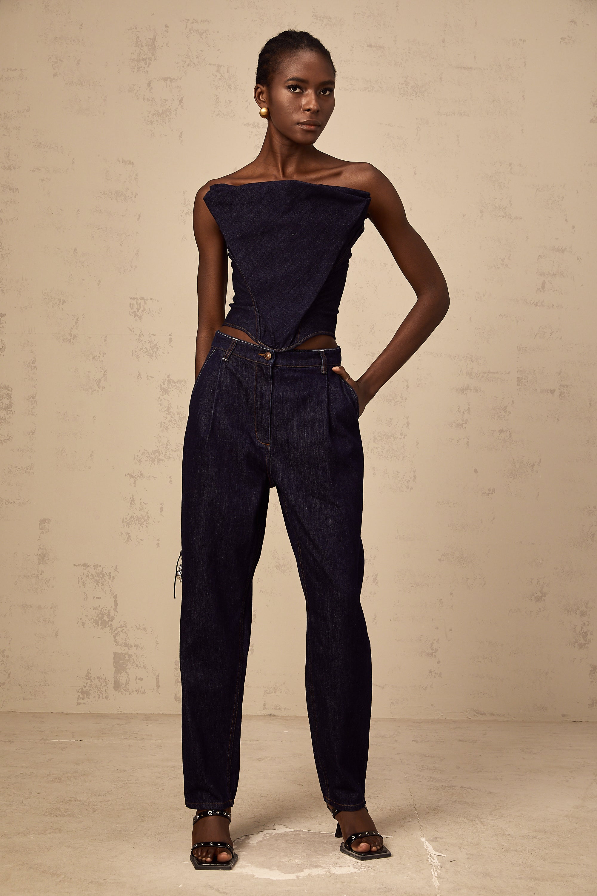Kléber dark-blue off-shoulder denim top