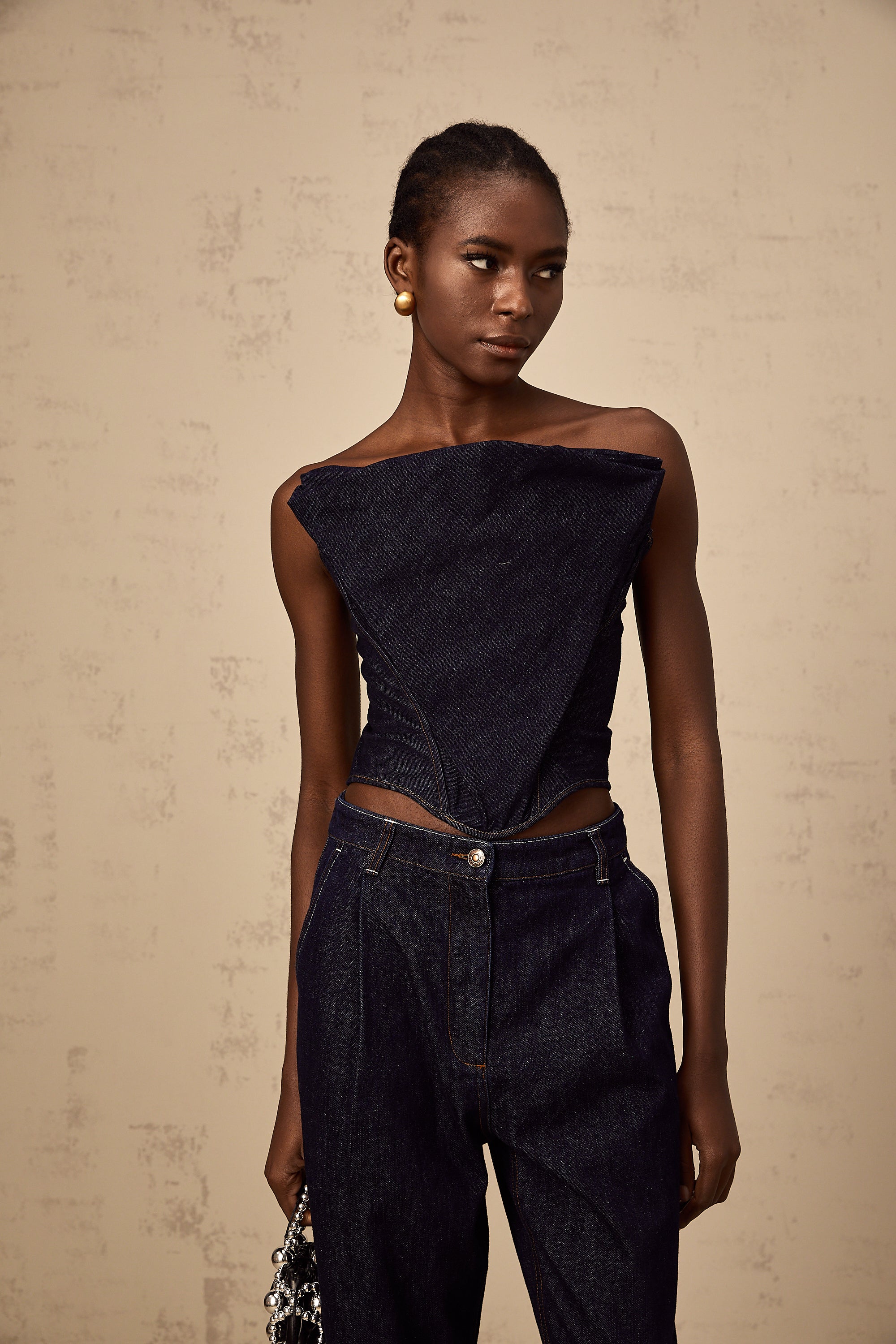 Kléber dark-blue off-shoulder denim top