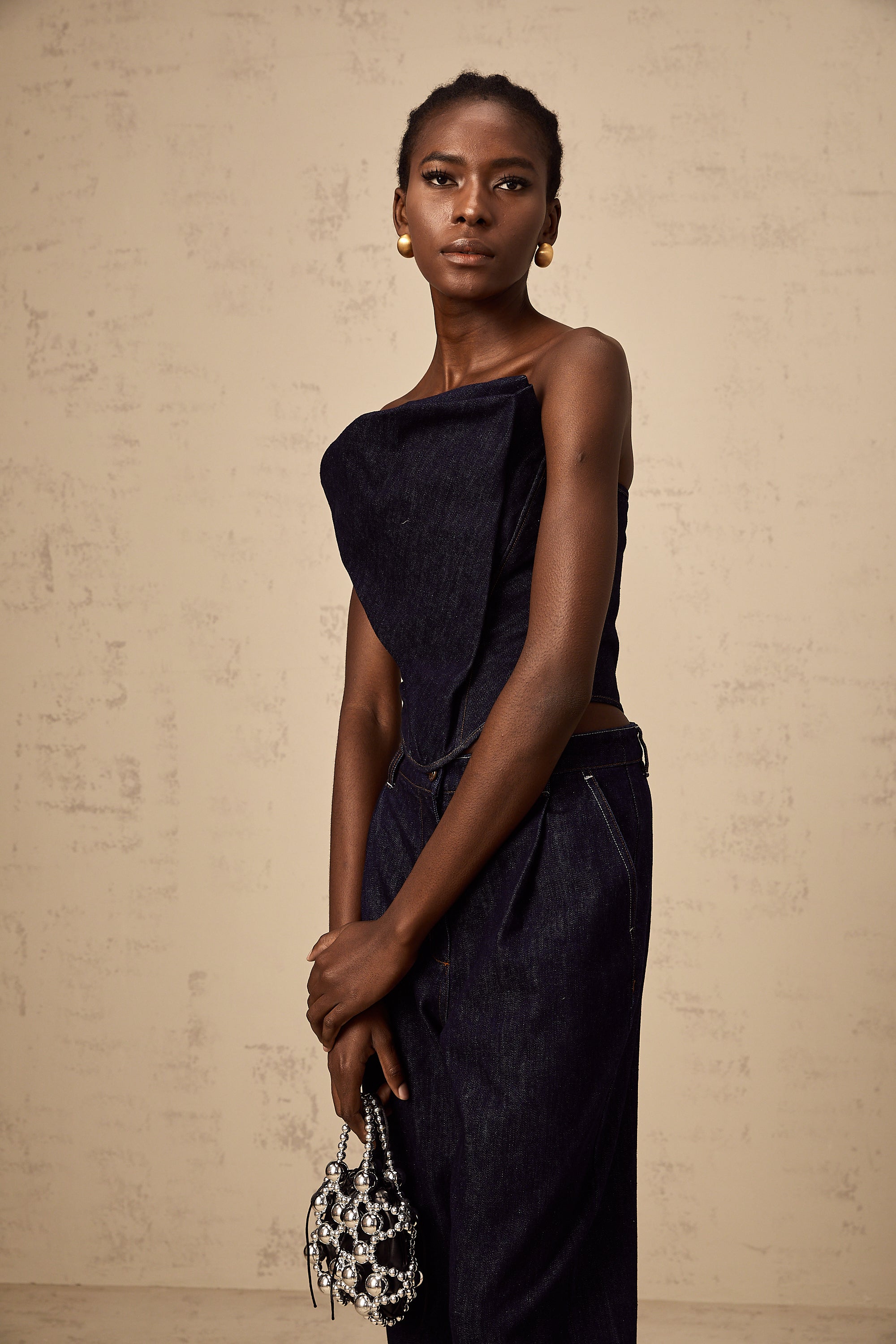 Kléber dark-blue off-shoulder denim top
