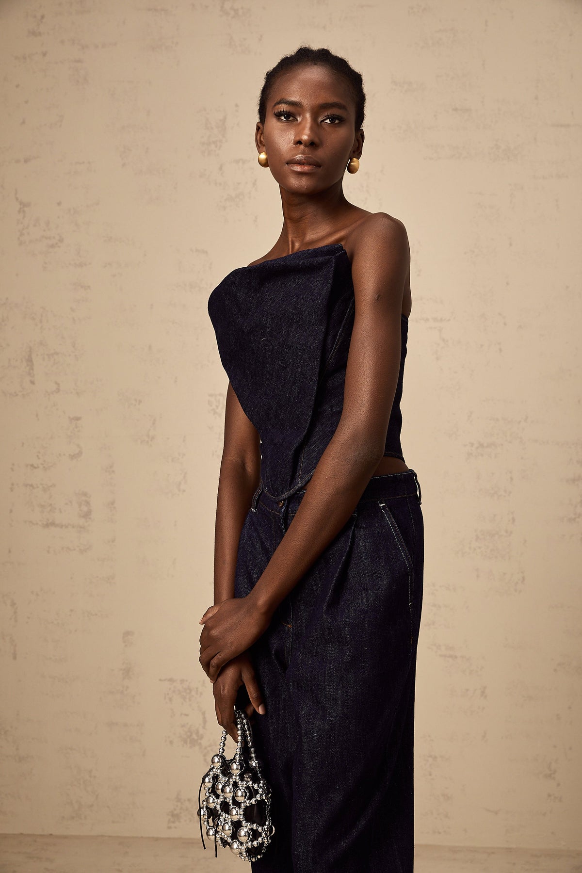 Kléber dark-blue off-shoulder denim top