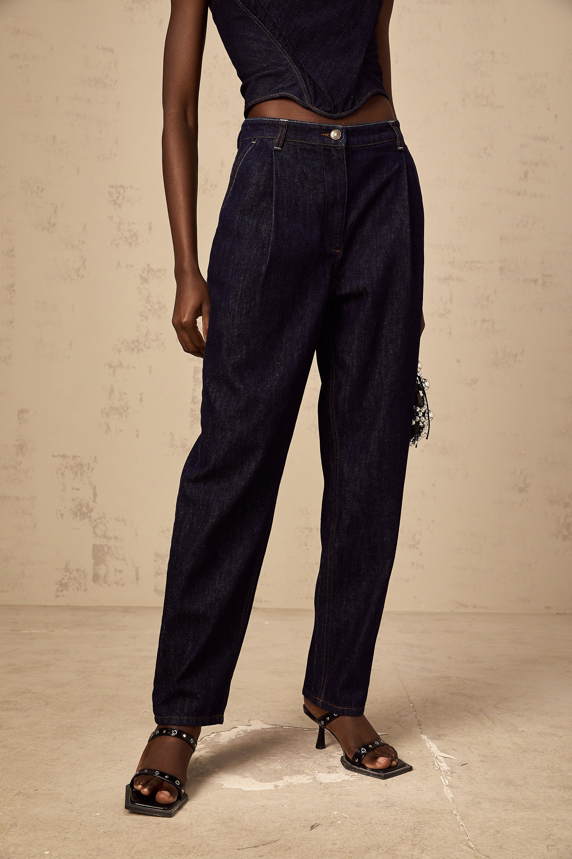 Danaé blue high-rise pleated-detail jeans