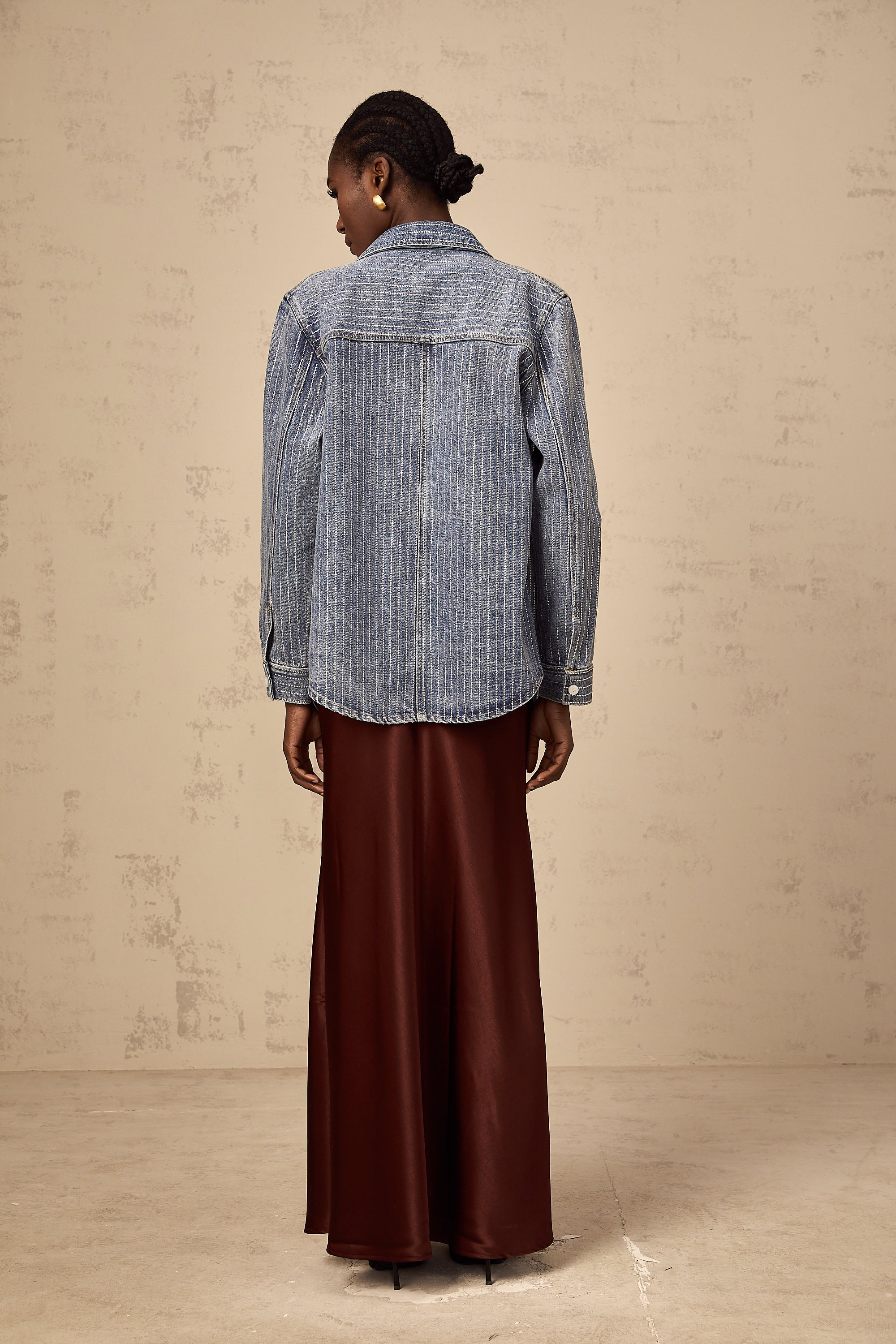 Joséphine blue embellished vertical-stripe denim shirt