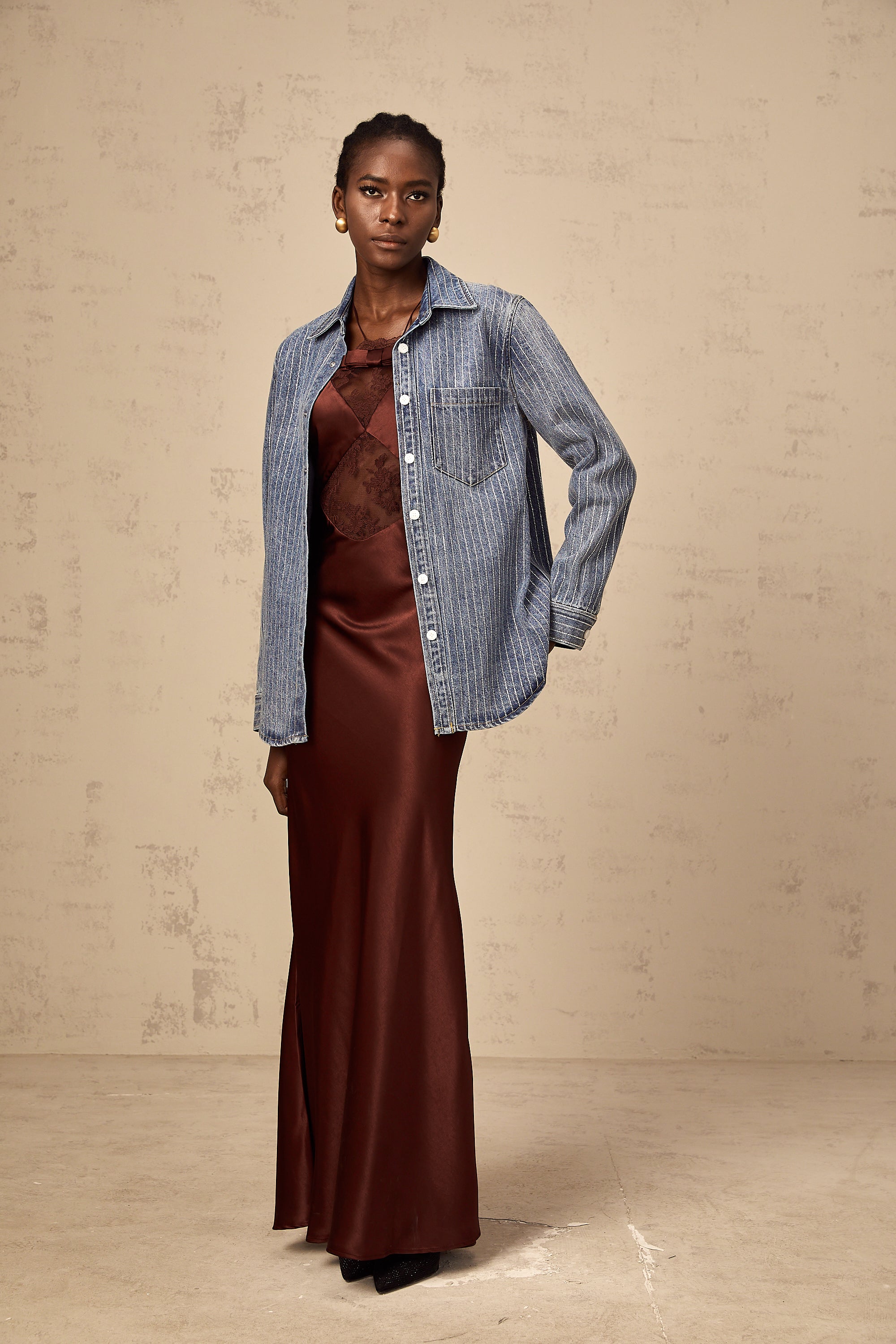 Joséphine blue embellished vertical-stripe denim shirt
