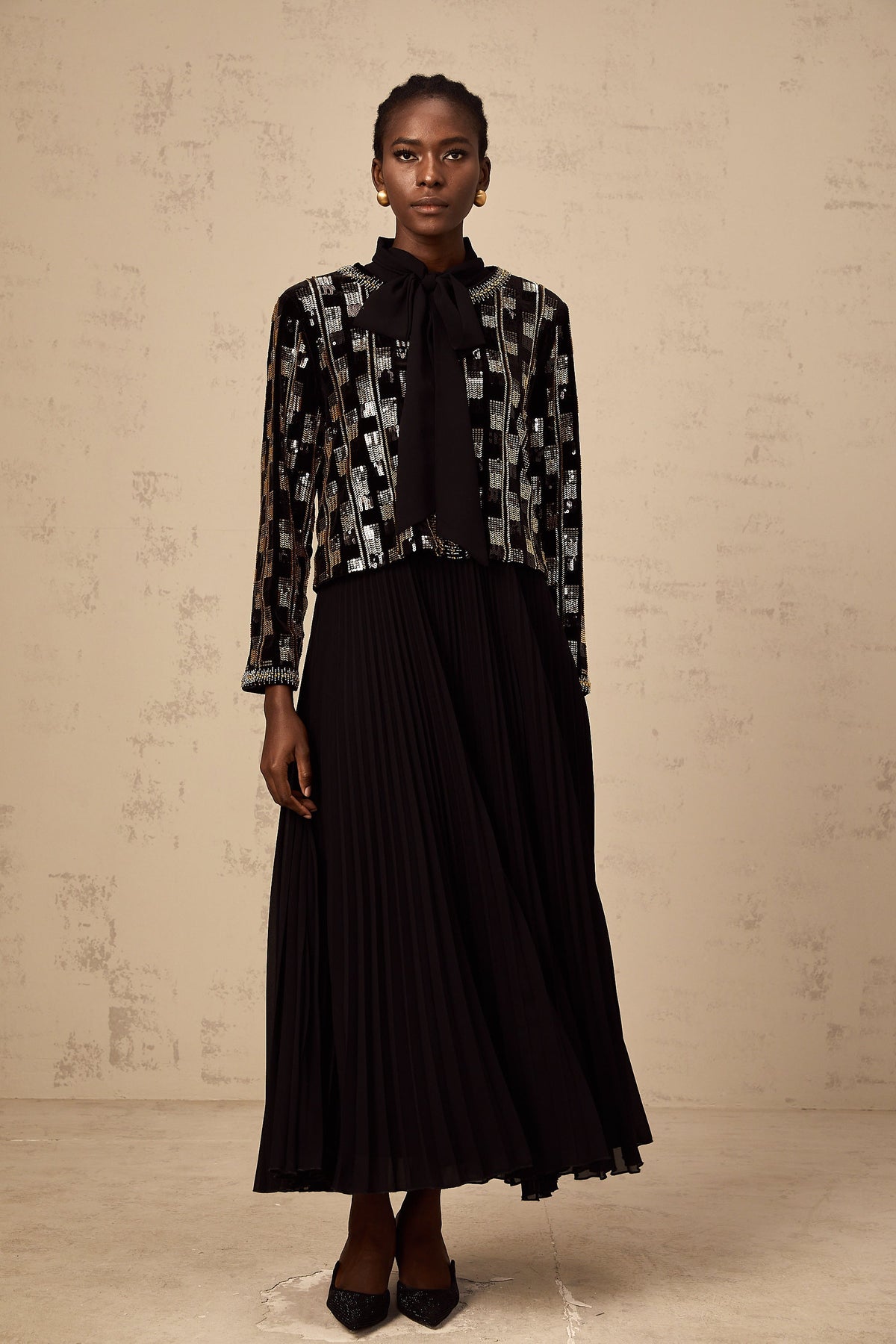 Éva check sequined cardigan & dress matching set