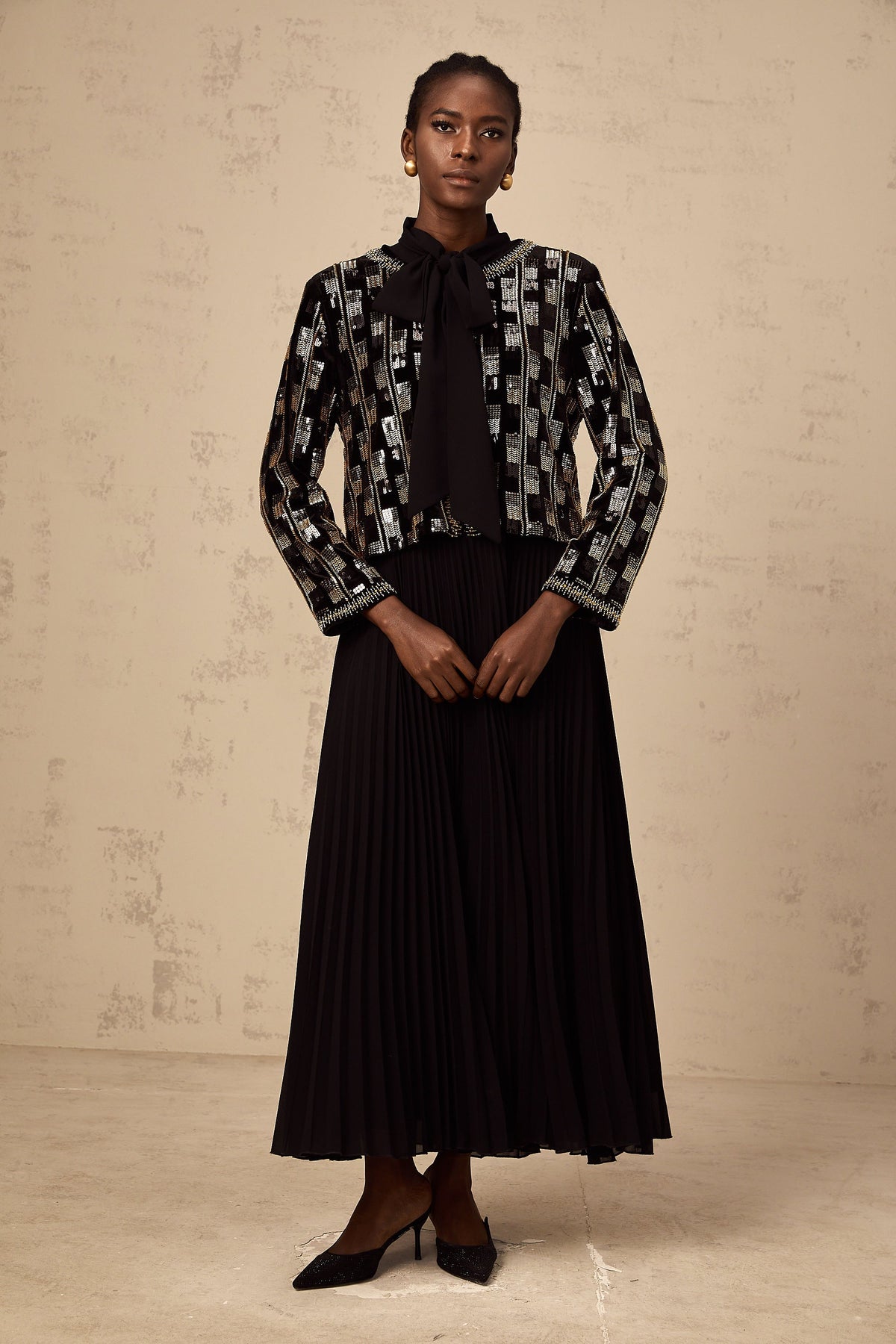 Éva check sequined cardigan & dress matching set