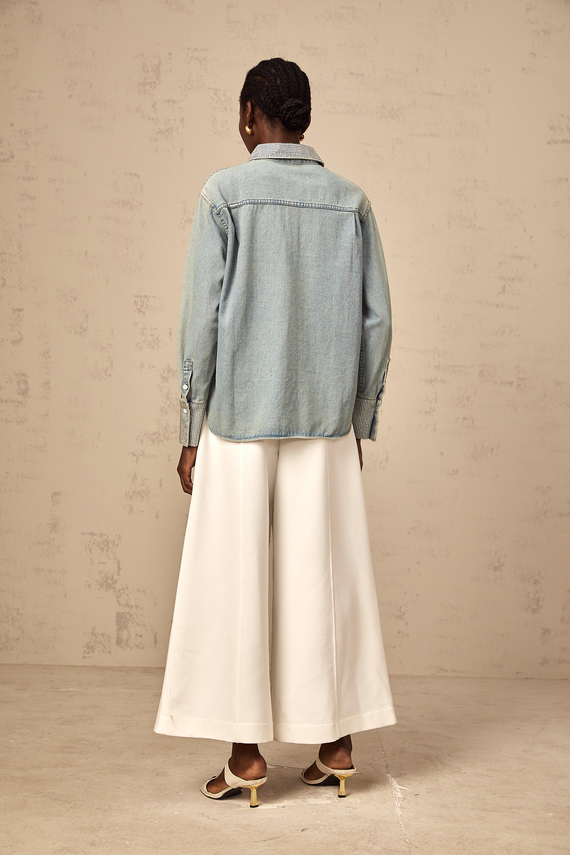 Flavie blue rhinestone-embellished denim shirt