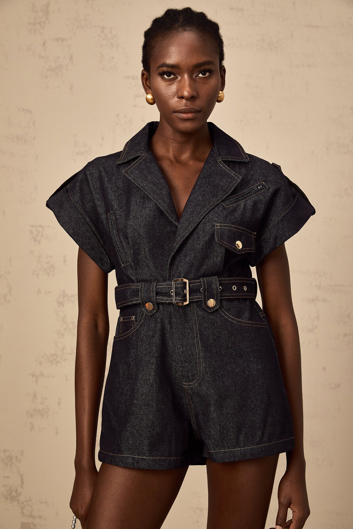 Chloé blue denim belted playsuit
