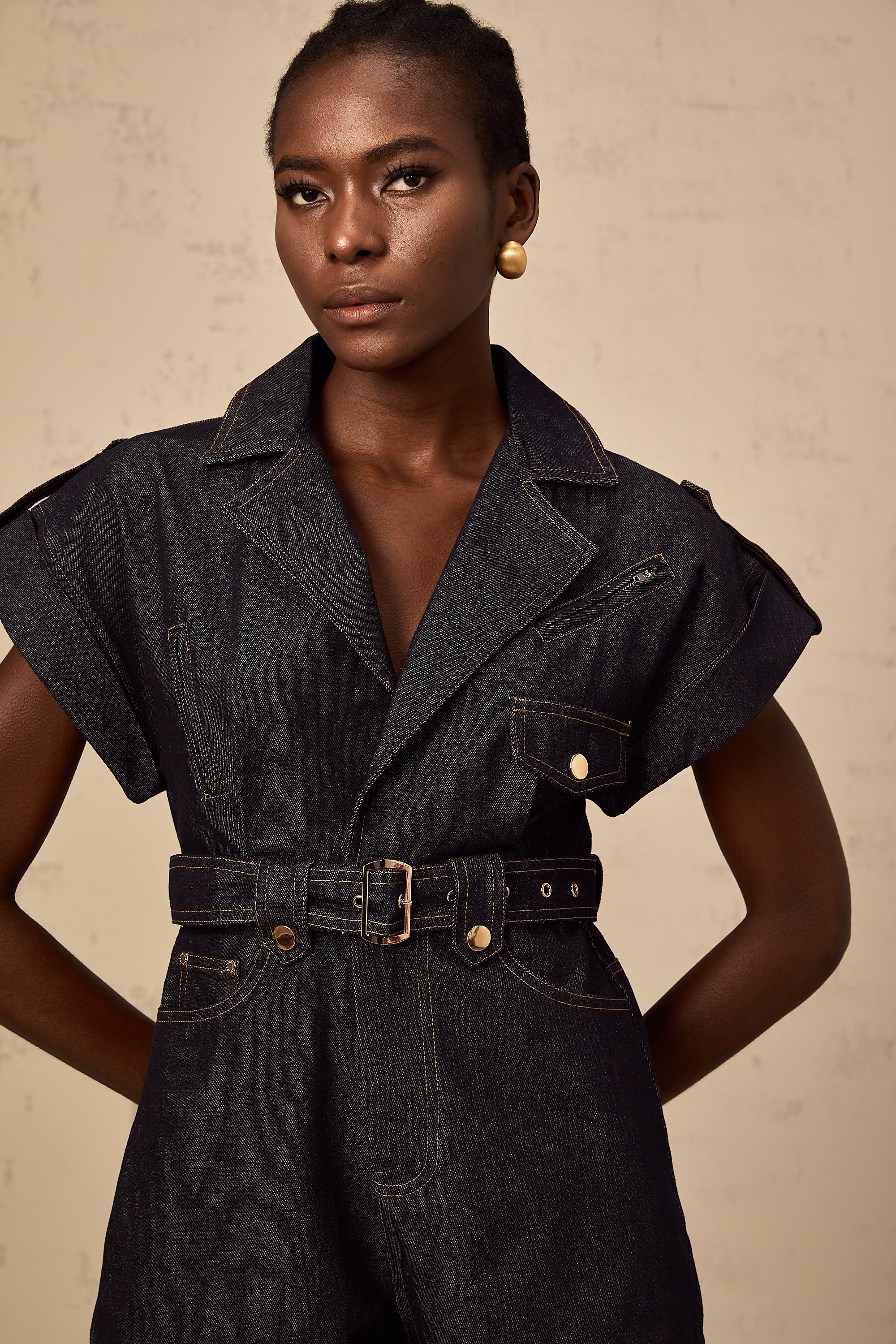 Chloé blue denim belted playsuit