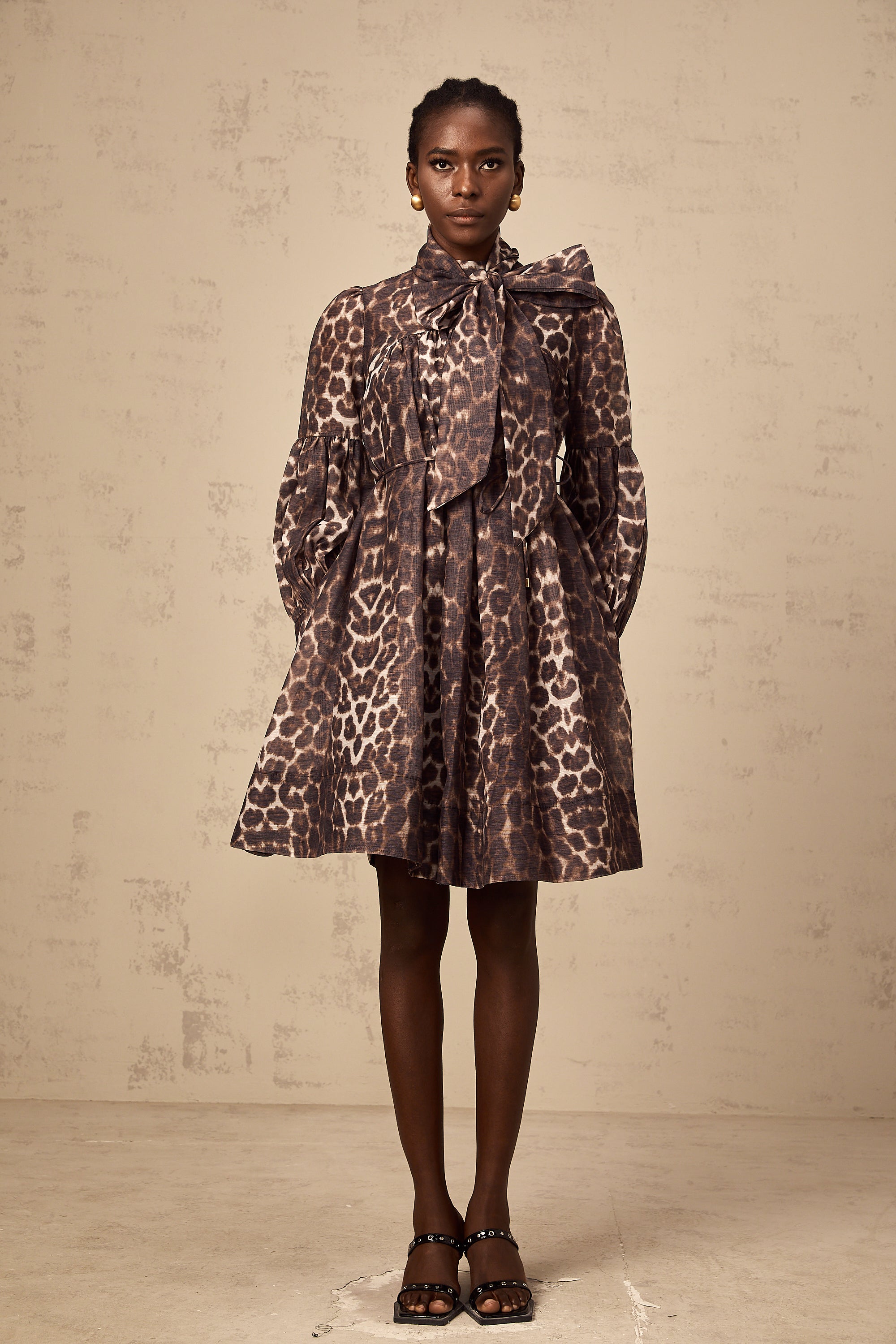 Xylène brown bowknot leopard-print mini dress (US Only)