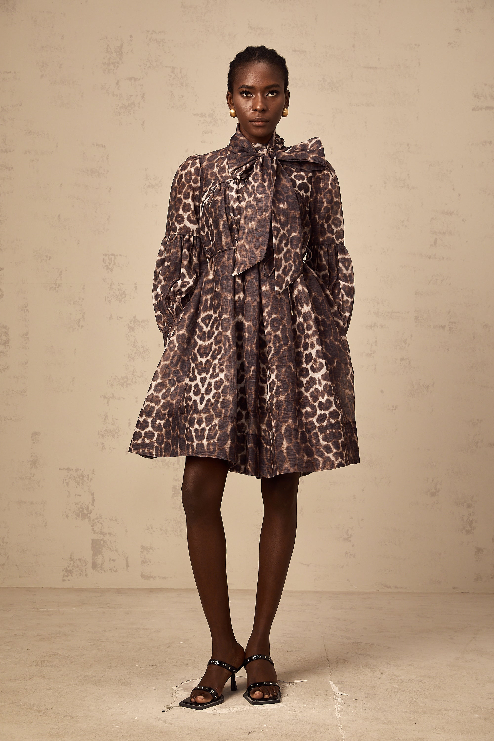 Xylène brown bowknot leopard-print mini dress (US Only)