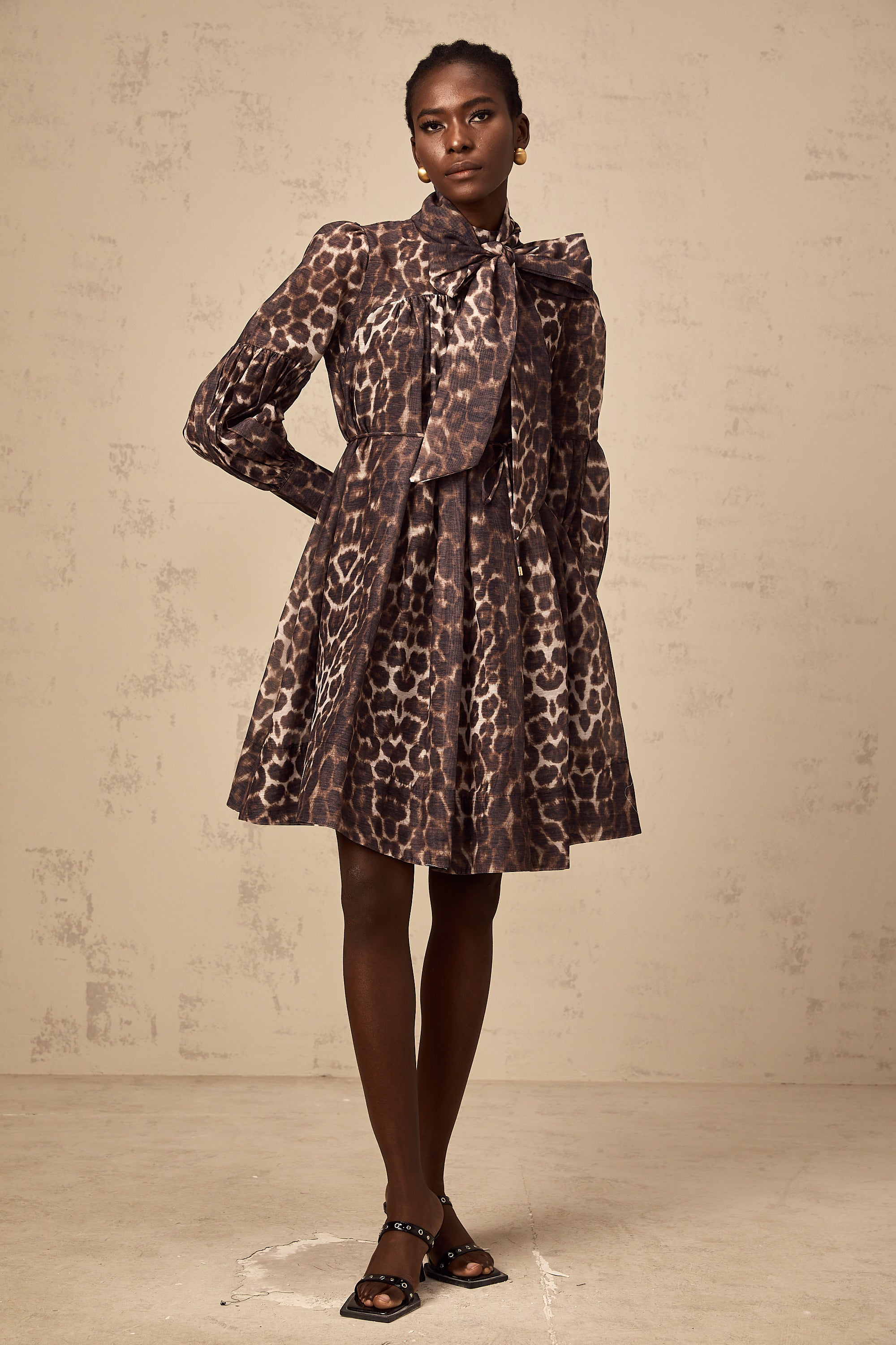 Xylène brown bowknot leopard-print mini dress (US Only)
