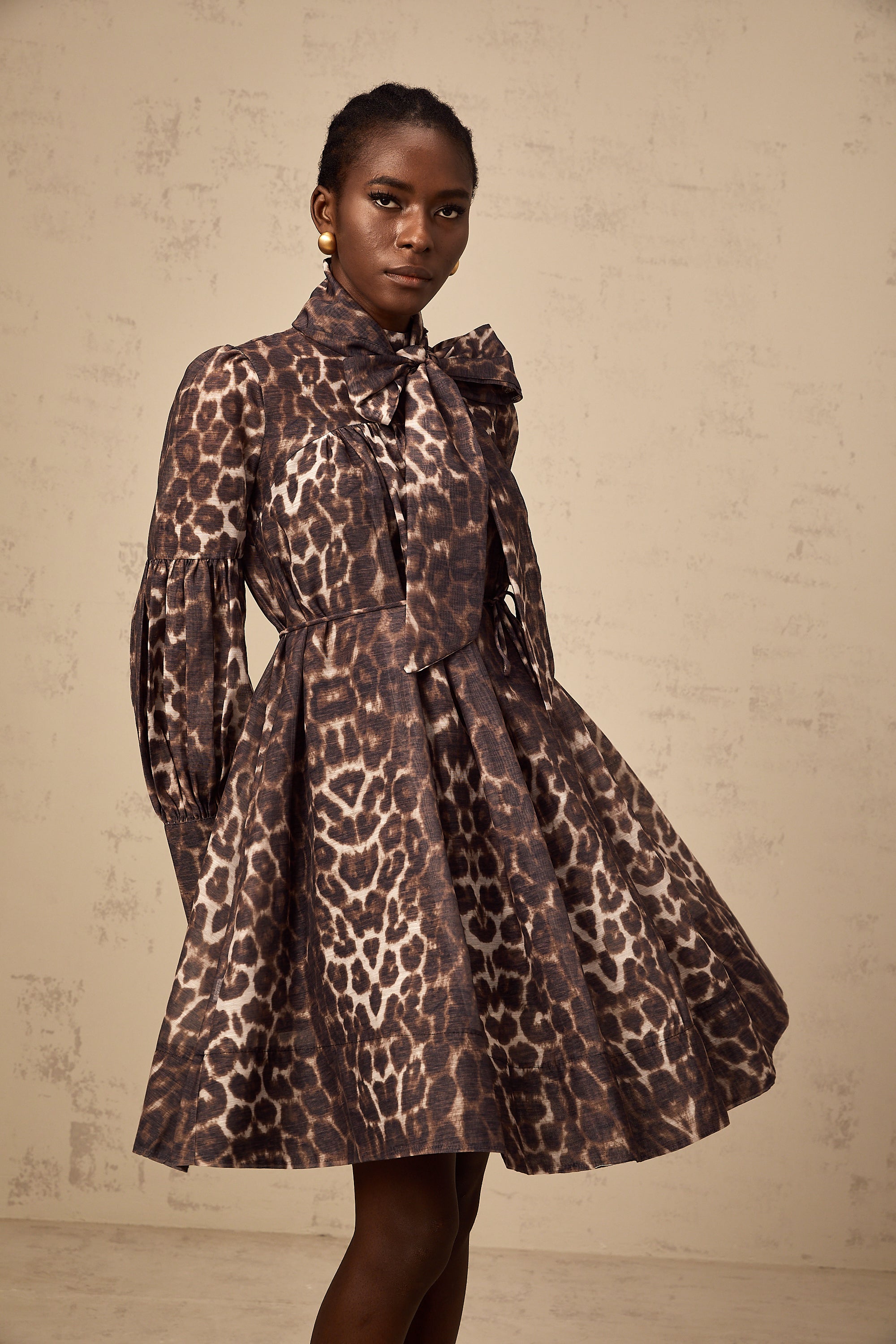 Xylène brown bowknot leopard-print mini dress (US Only)