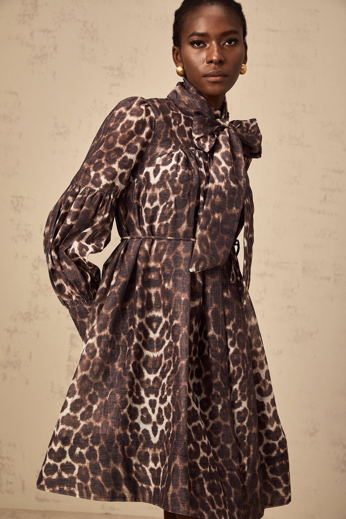 Xylène brown bowknot leopard-print mini dress