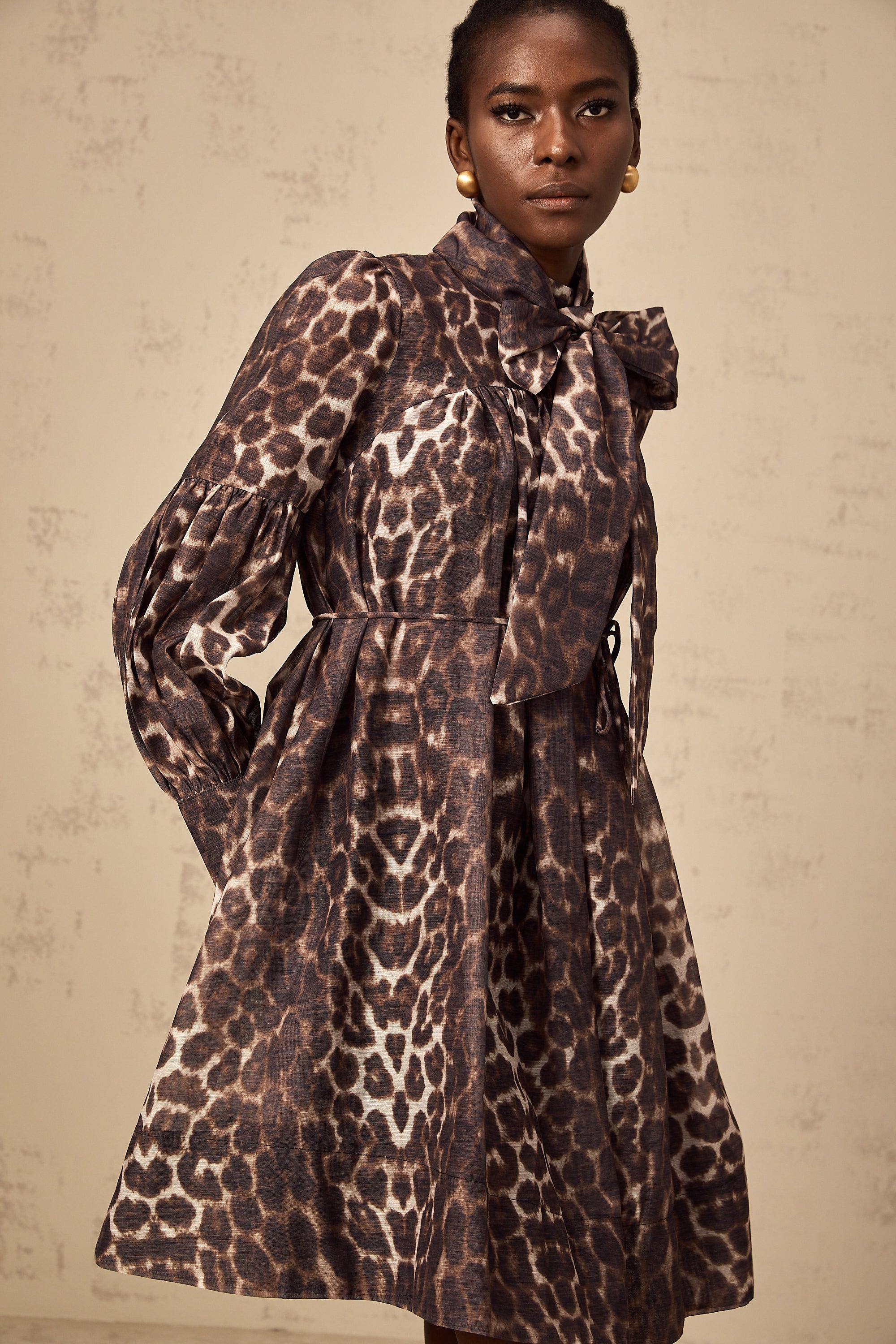 Xylène brown bowknot leopard-print mini dress (US Only)