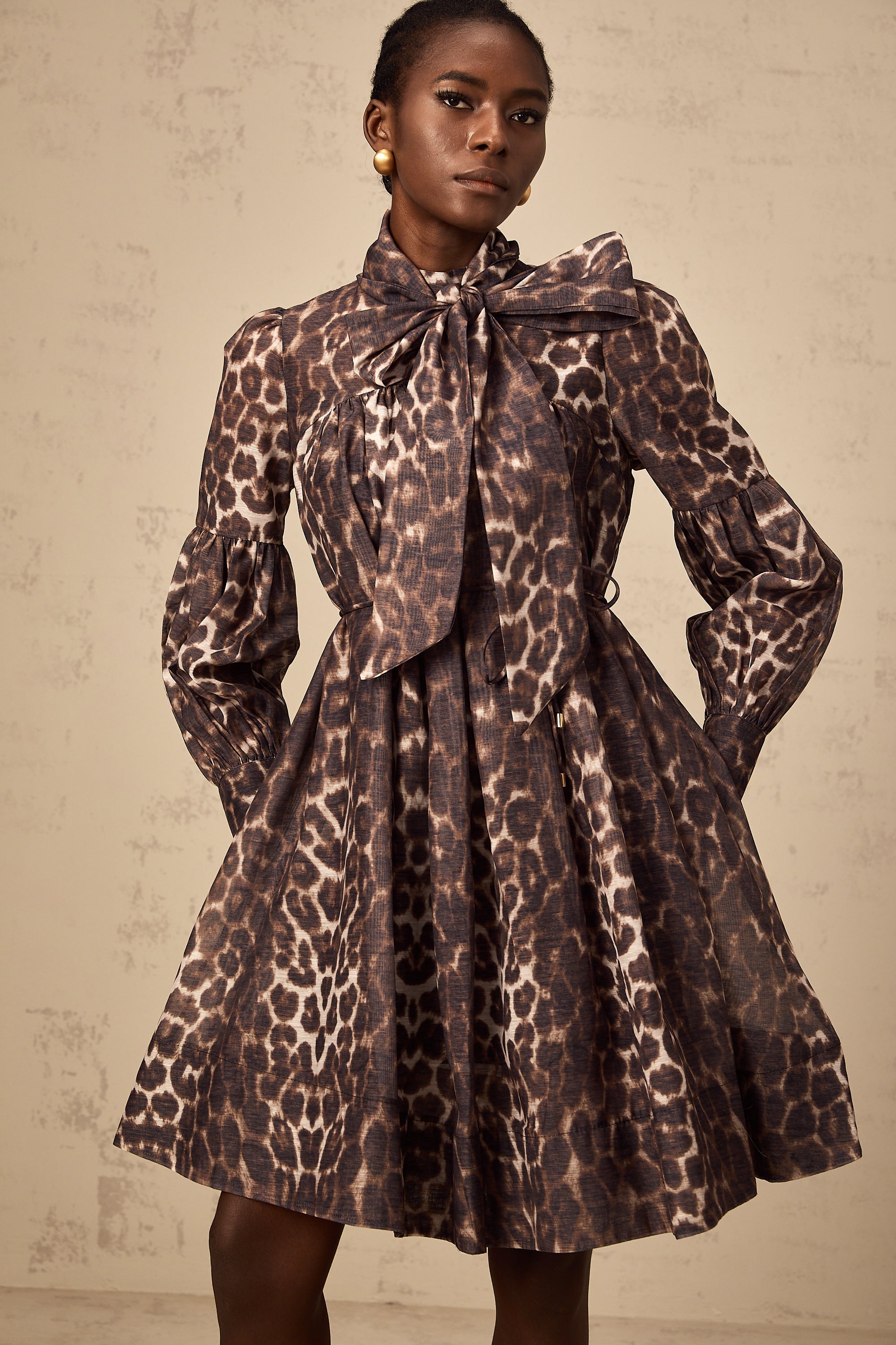 Xylène brown bowknot leopard-print mini dress