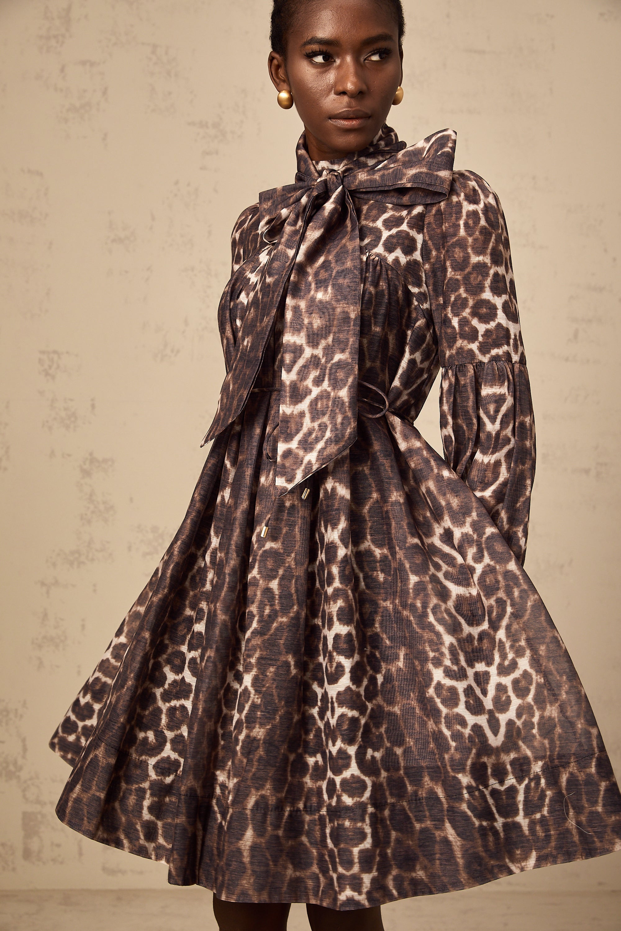 Xylène brown bowknot leopard-print mini dress (US Only)