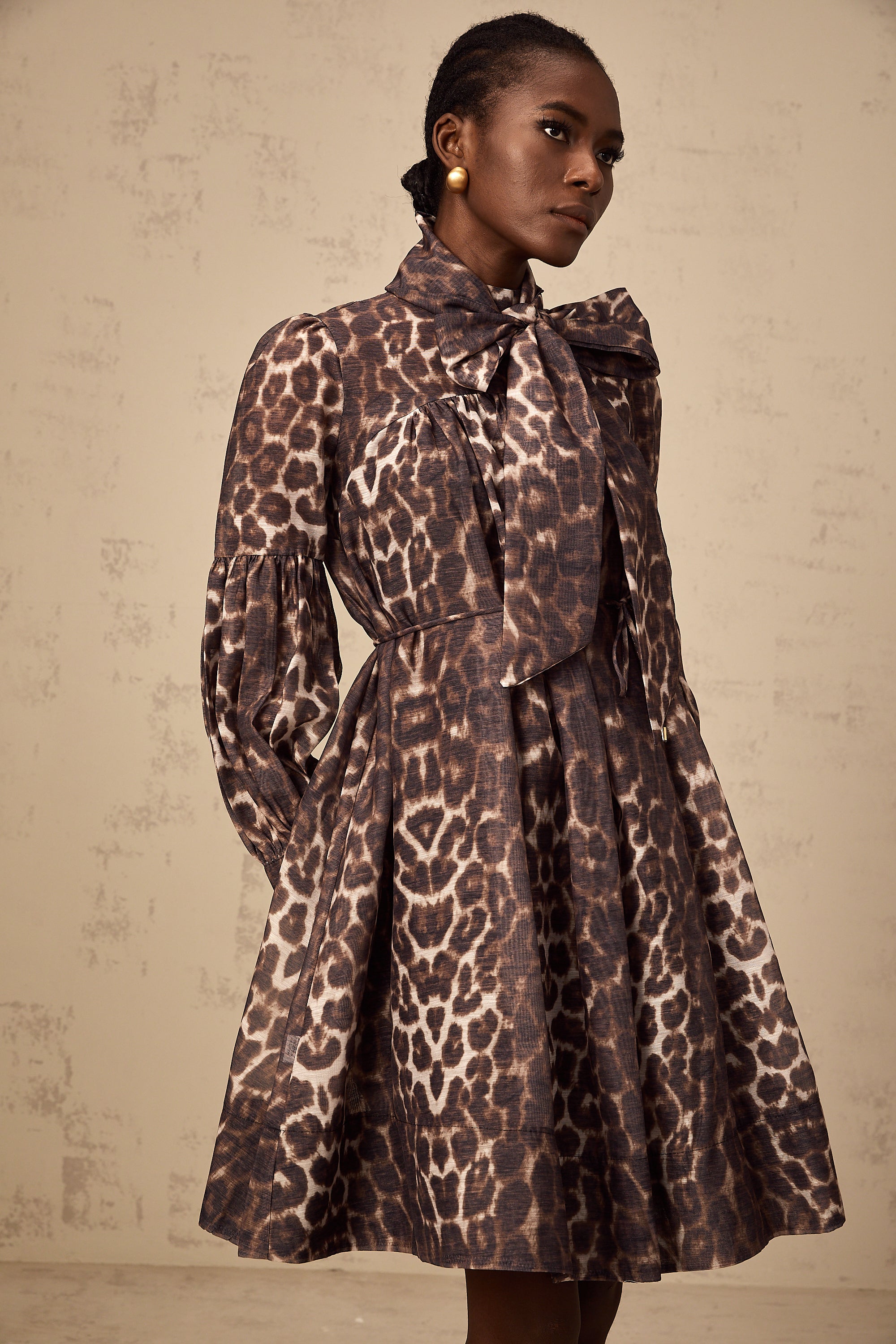 Xylène brown bowknot leopard-print mini dress (US Only)