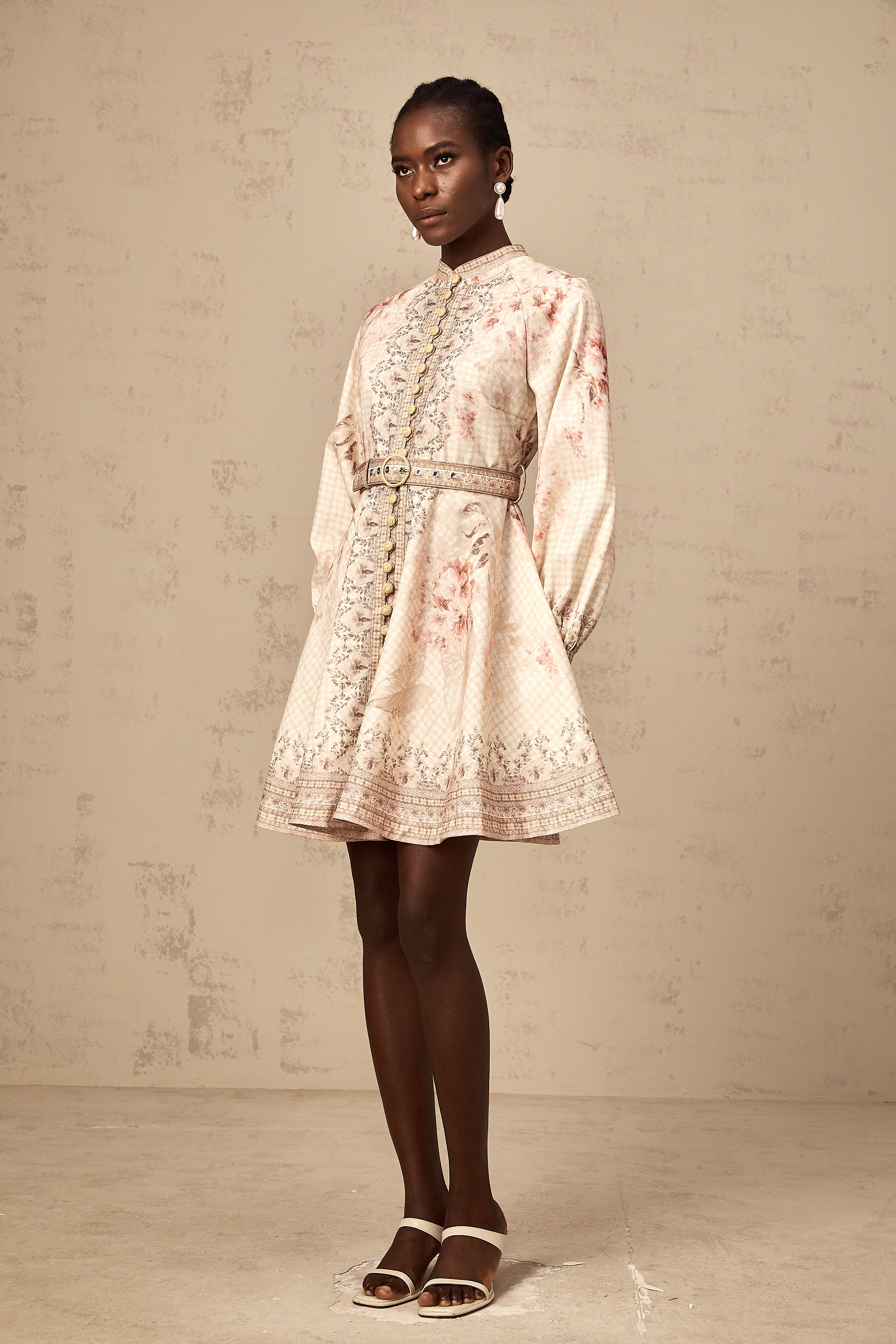 Quincia belted floral-print mini dress