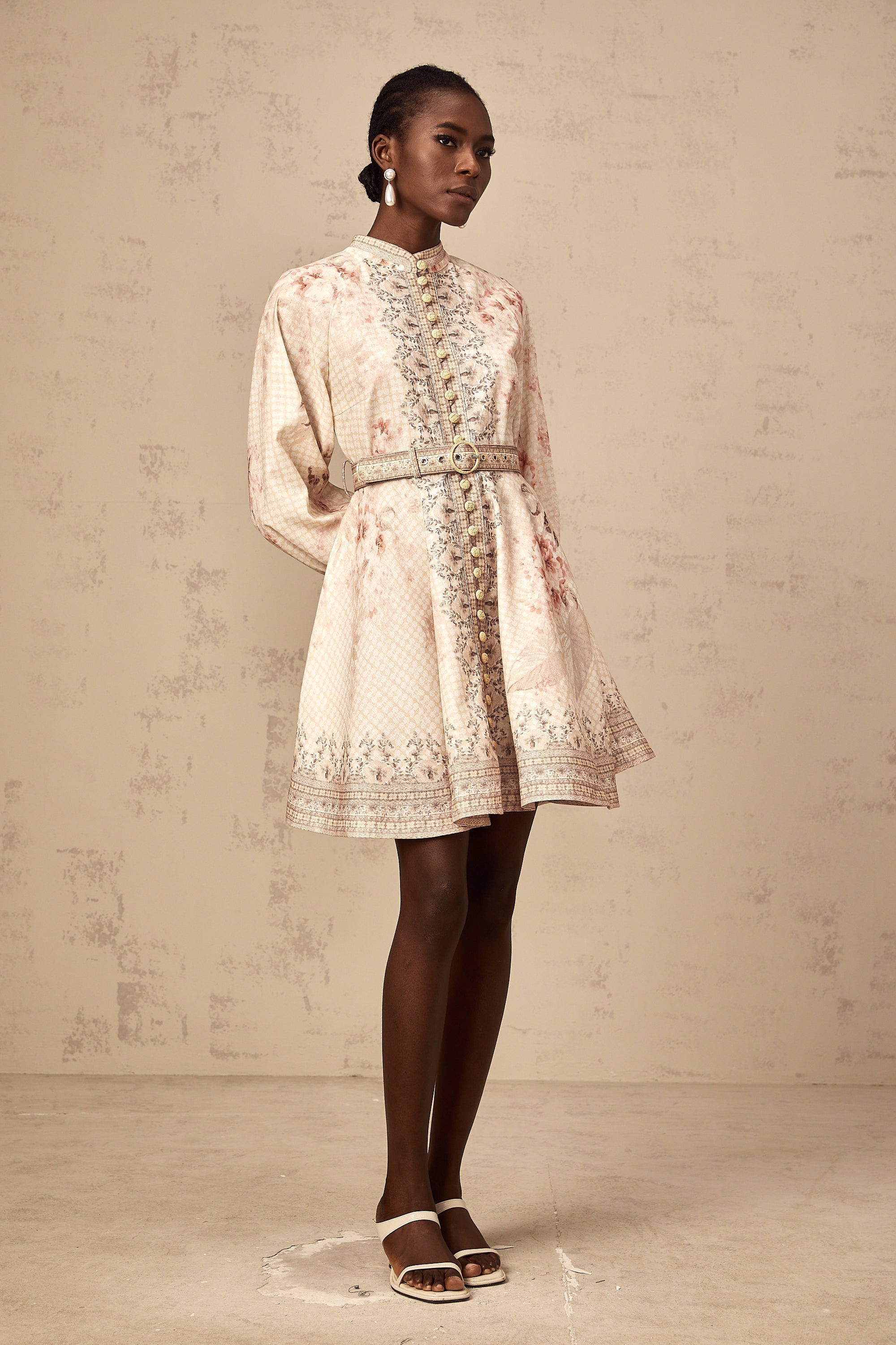 Quincia belted floral-print mini dress
