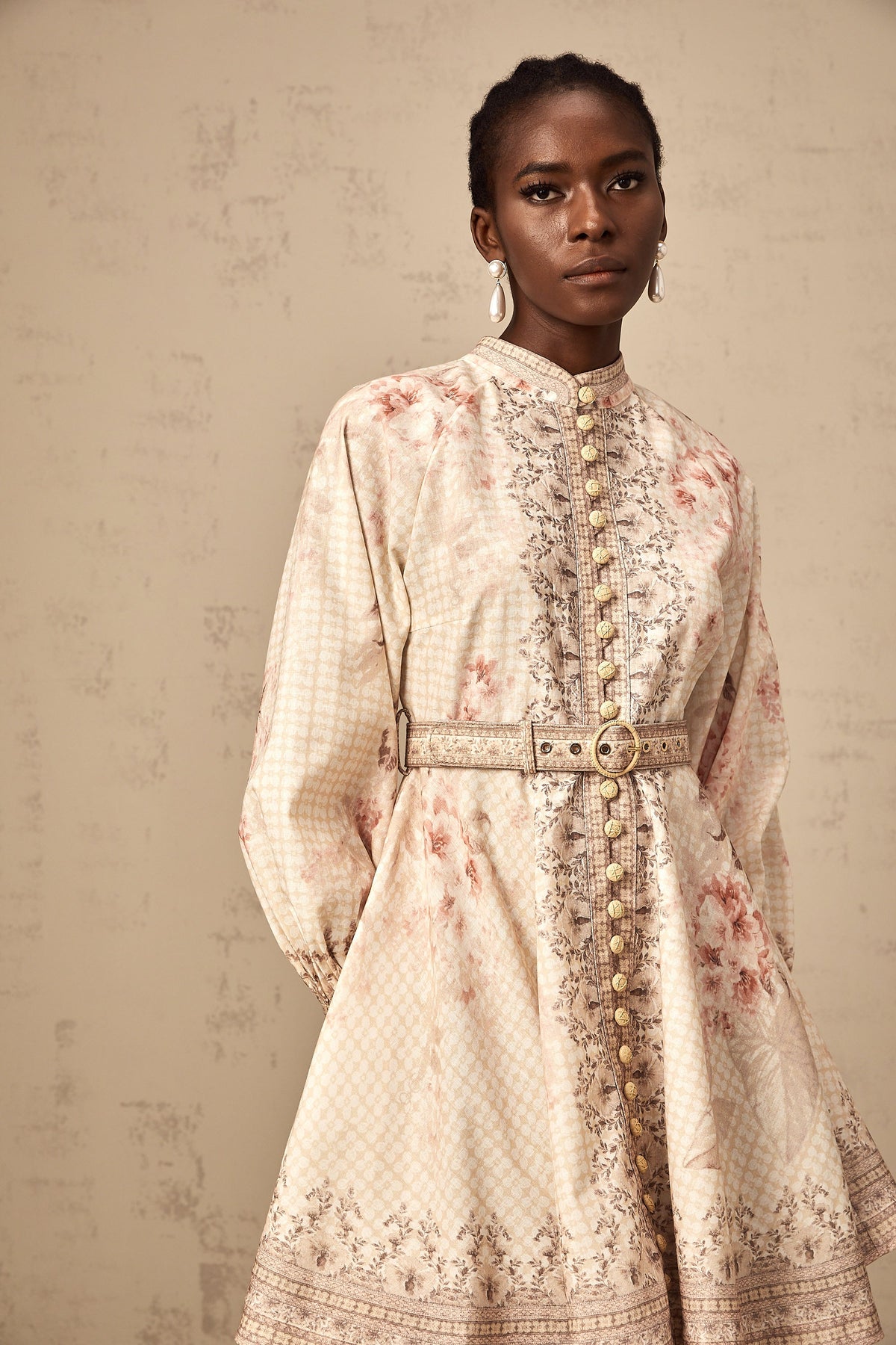 Quincia belted floral-print mini dress