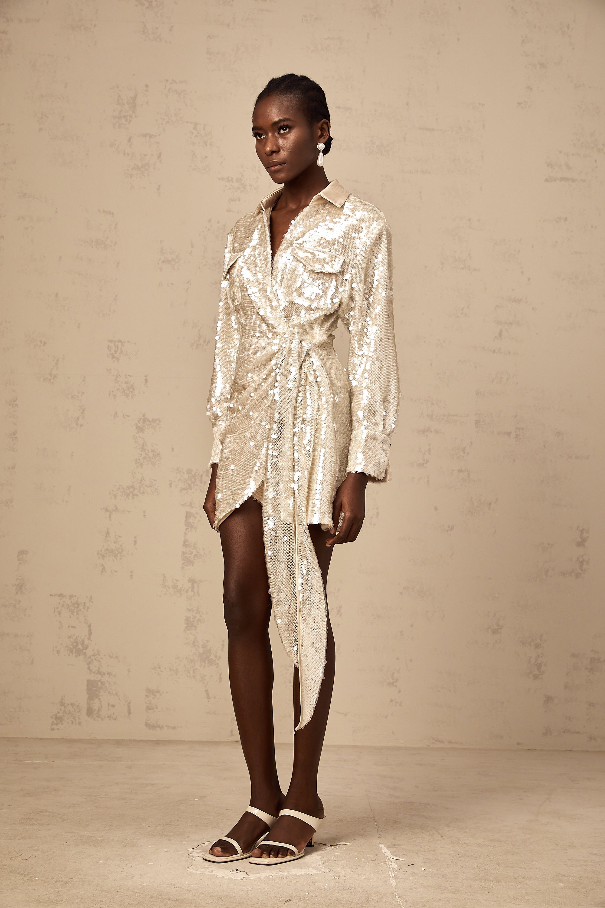 Aurore wrap-design sequined mini shirt dress