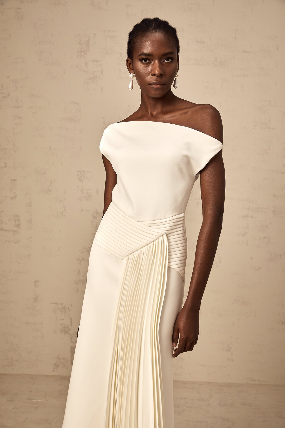 Laurine asymmetrical draped midi dress in White (Final Sale-US Only)