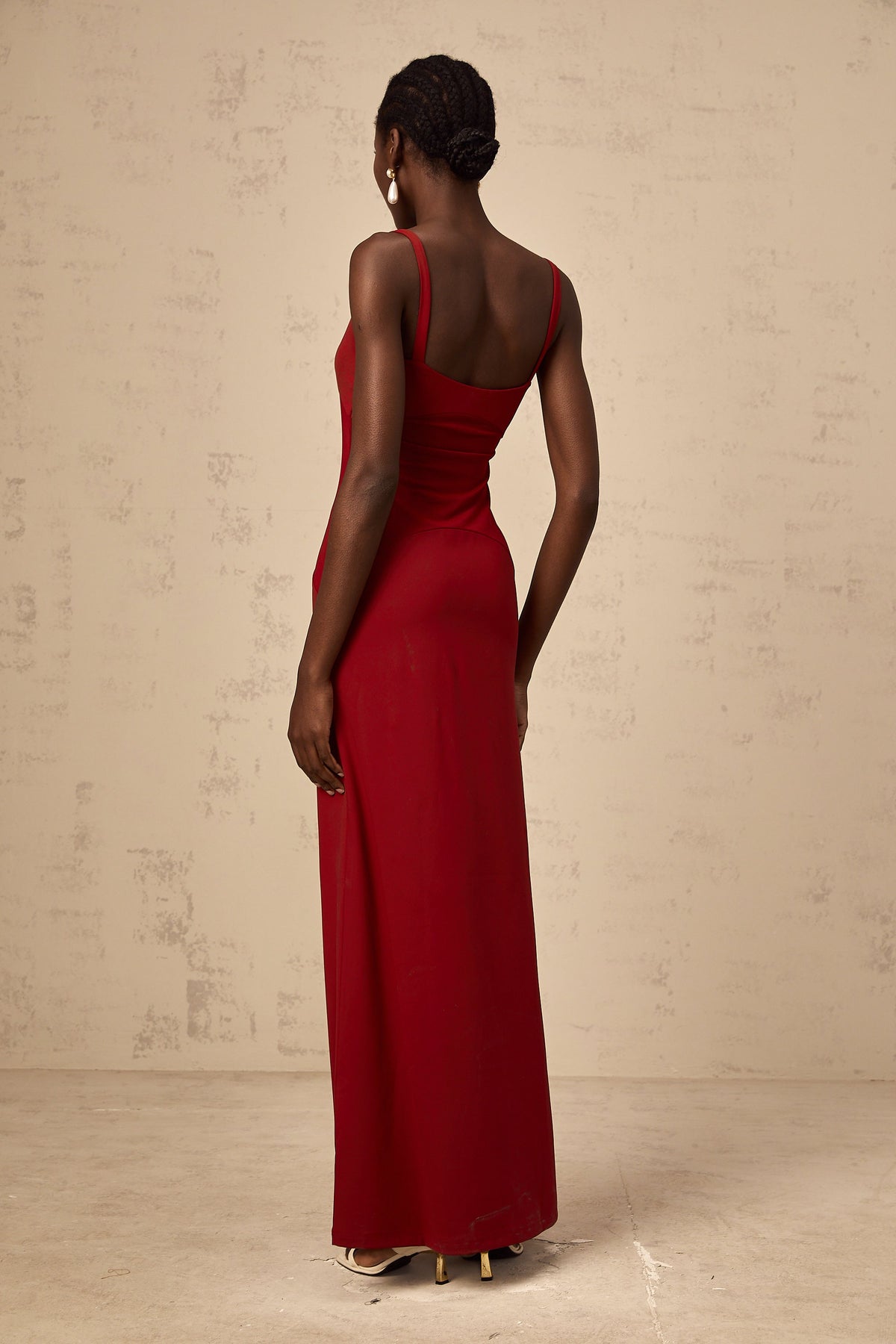 Céline red semi-sheer tulle-panel maxi dress