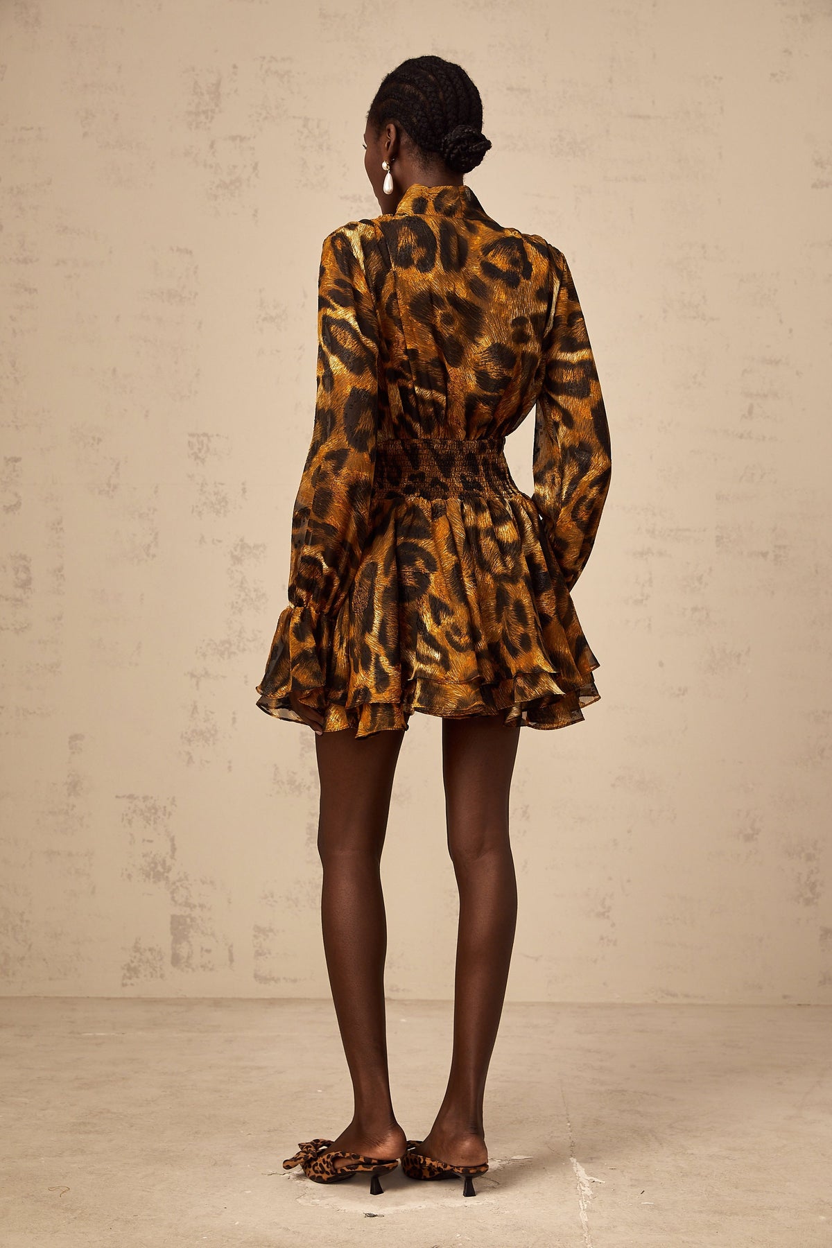 Alizée brown leopard-print flounce mini dress
