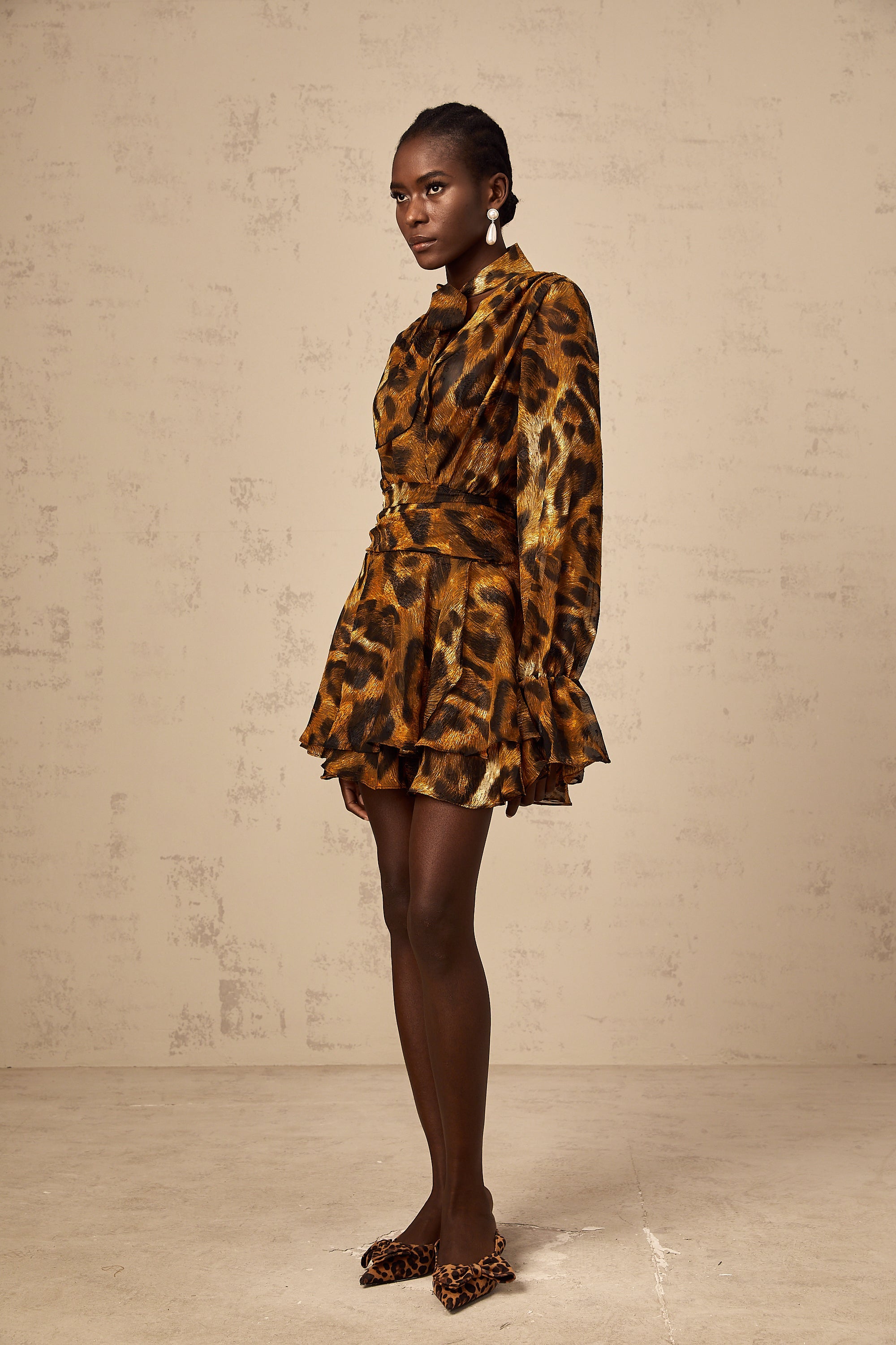 Alizée brown leopard-print flounce mini dress