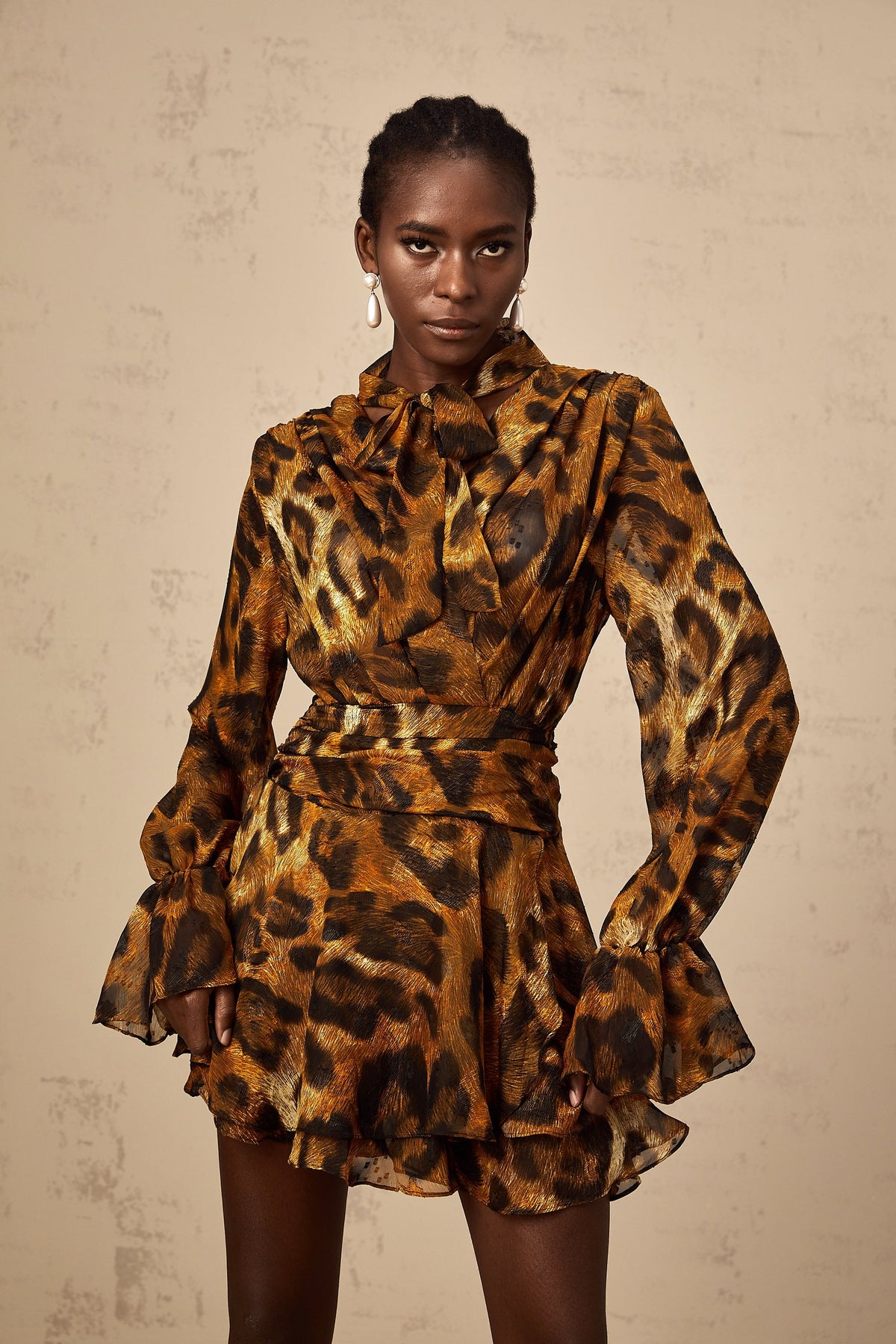 Alizée brown leopard-print flounce mini dress