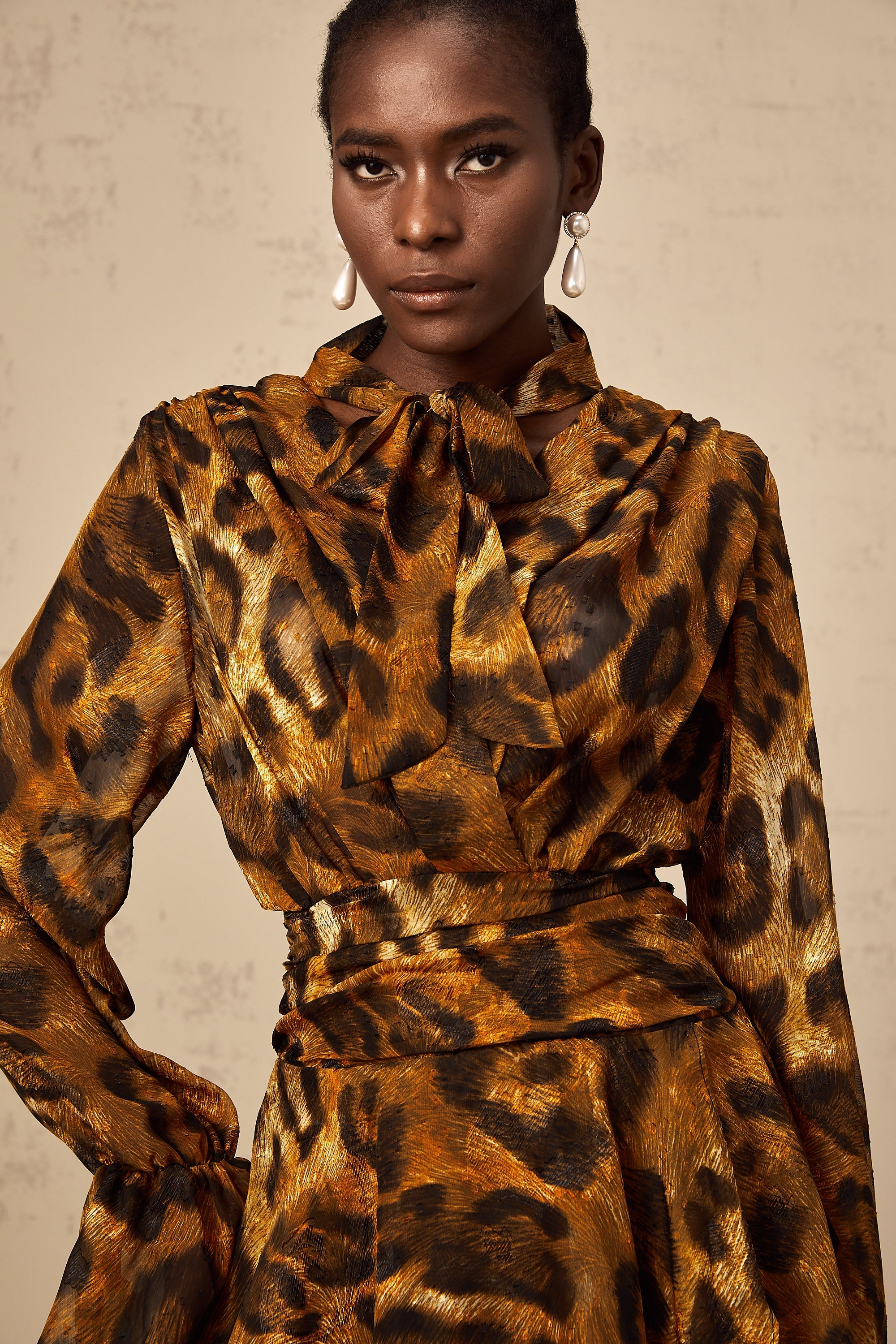 Alizée brown leopard-print flounce mini dress