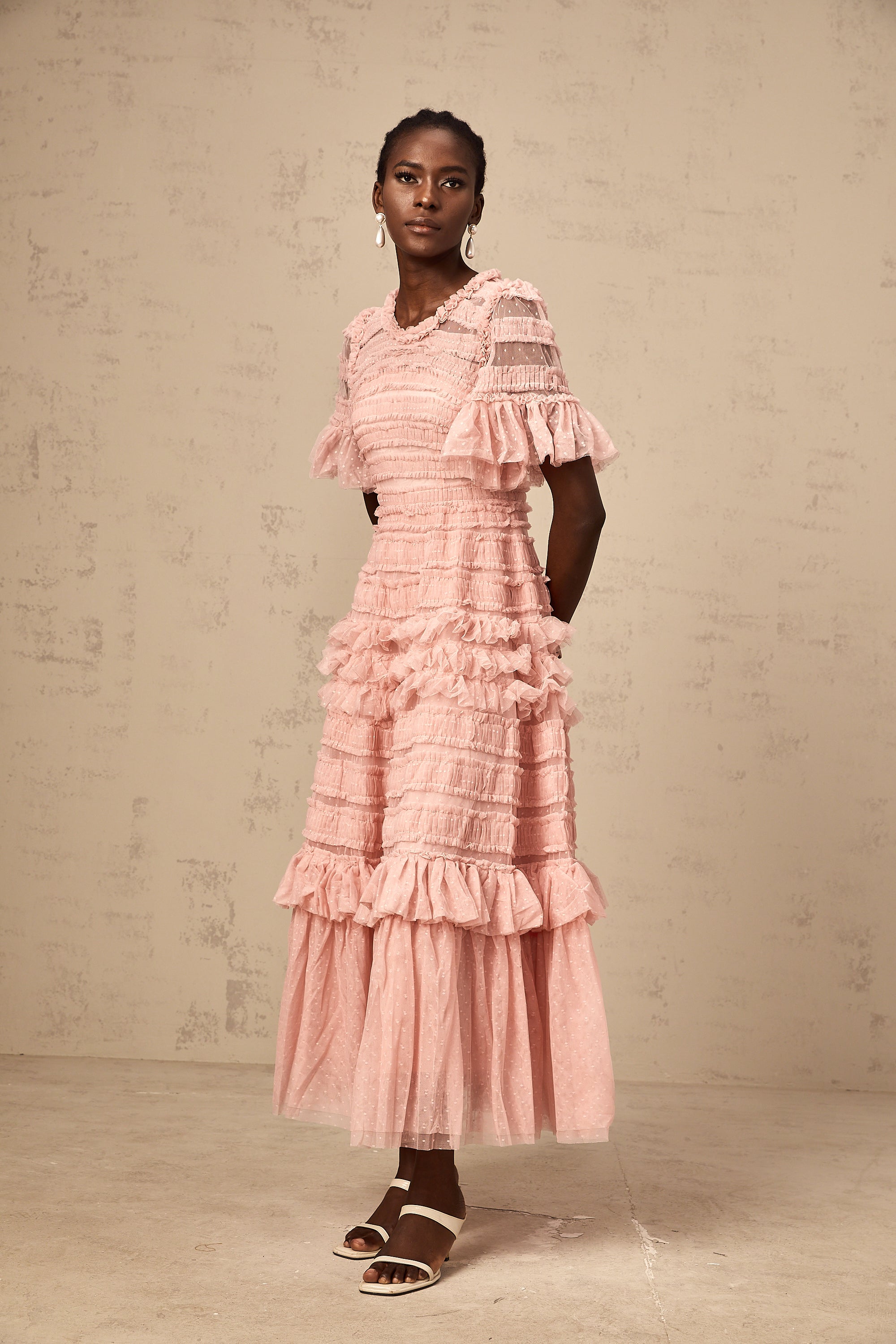 Aimée pink dot-detail ruffled tulle midi dress (Final Sale-US Only)