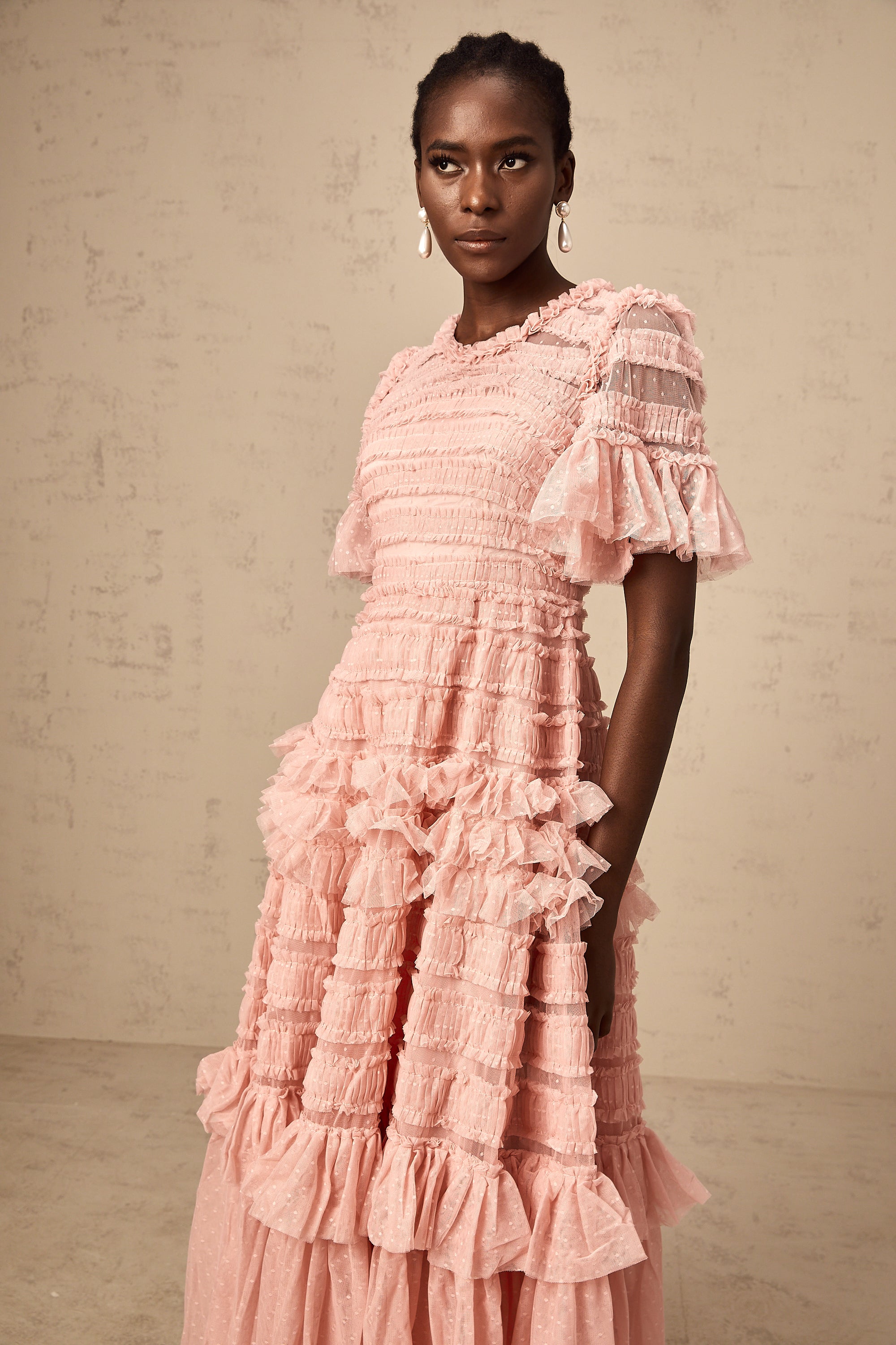 Aimée pink dot-detail ruffled tulle midi dress (Final Sale-US Only)